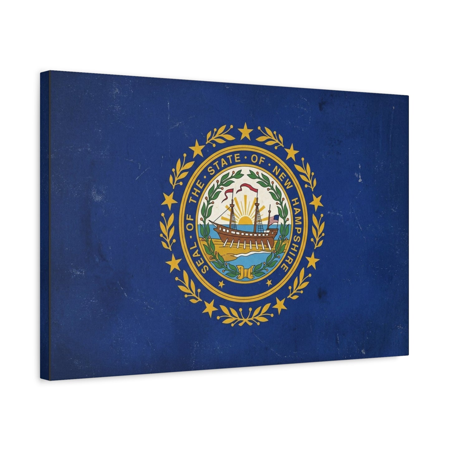 "Seal Of The State Of New Hampshire" Flag Canvas Wall Art - Vintage State Pride Decor, Blue Gold Emblem Print - Rustic Americana Style - Living Room Decoration - Office Wall Art - Ready to Hang