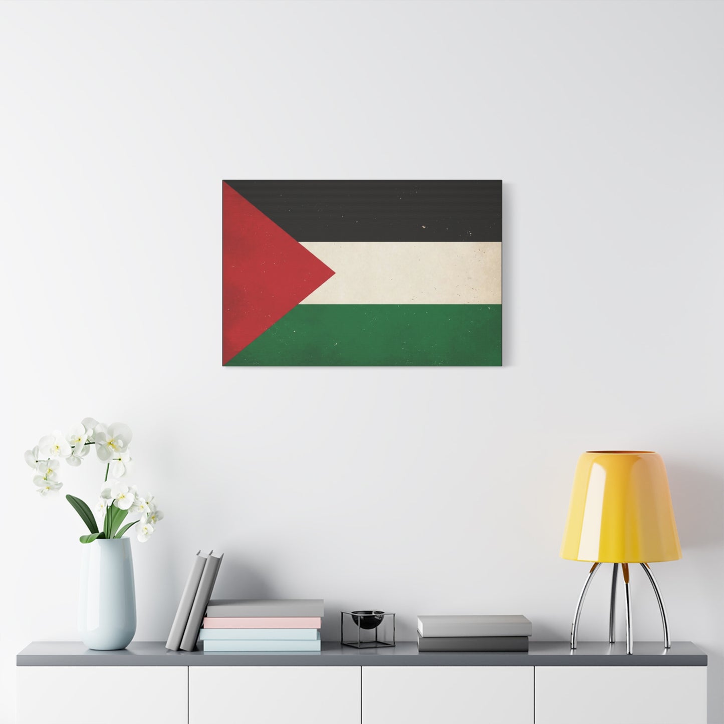 Palestine Flag Canvas Wall Art - Vintage Palestinian Flag Print, Patriotic Red Black White Green Design - Minimalist Cultural Decor - Living Room Bedroom Office Wall Decor - Bedroom Home Decoration