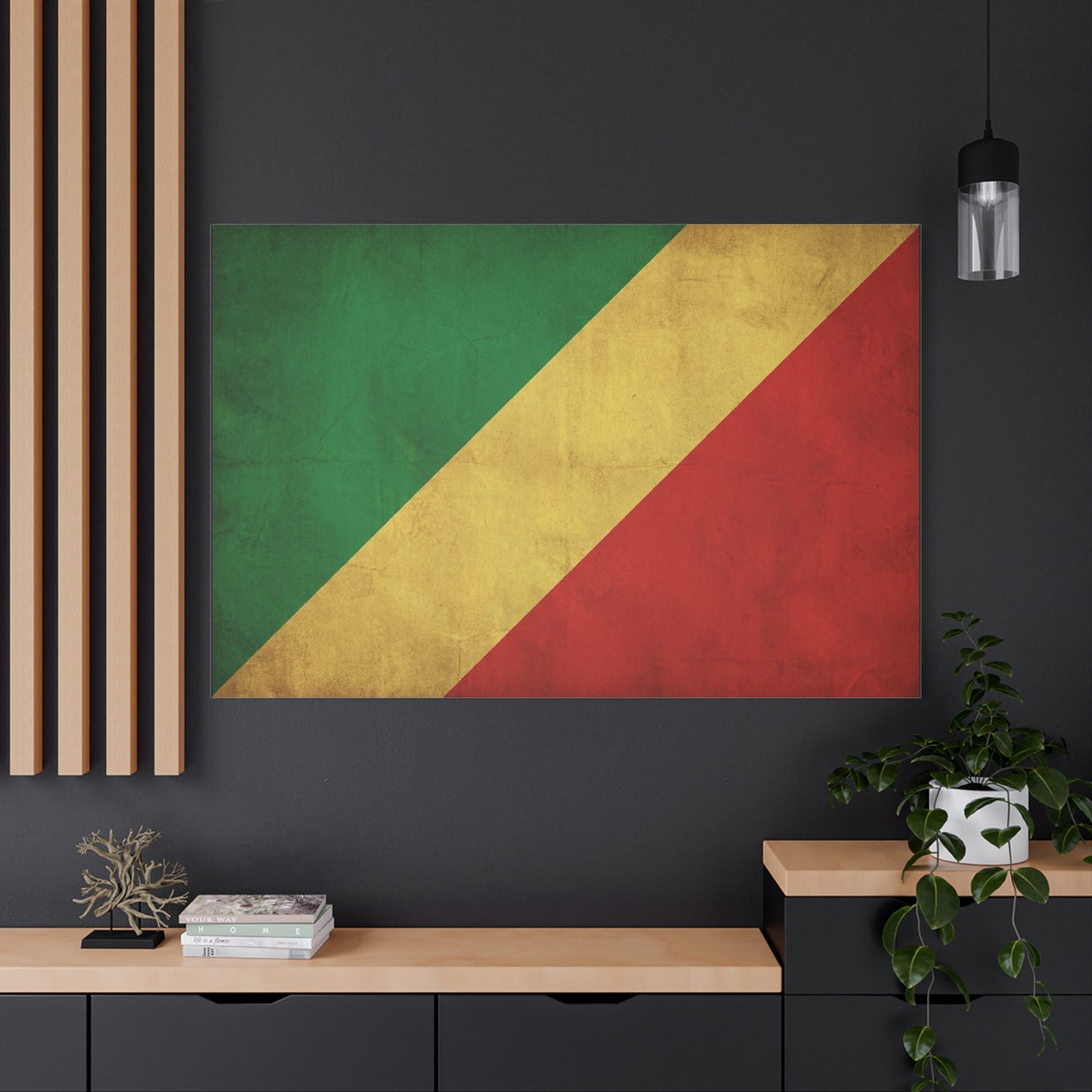 Republic Of The Congo Flag Canvas Wall Art - Vintage National Banner Print, Distressed Tricolor Design - Traditional Patriotic Decor - Living Room Wall Decor - Bedroom Home Decoration - Ready to Hang