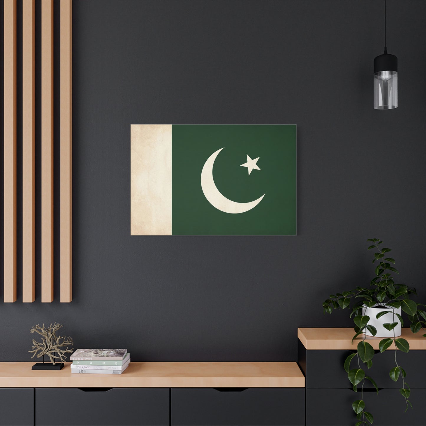 Pakistan Flag Canvas Wall Art - Crescent Moon Star Green White National Decor - Vintage Style Matte Print - Living Room Wall Decor, Bedroom Home Decoration - Bedroom Home Decoration - Ready to Hang