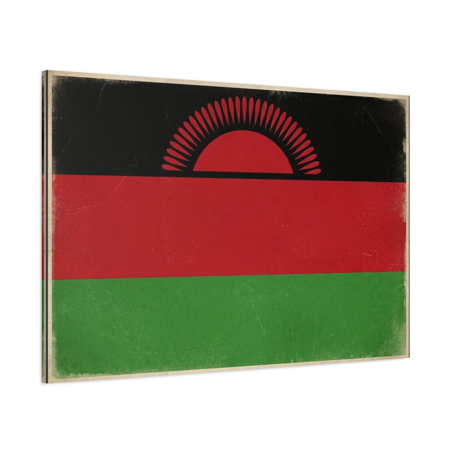 Malawi Flag Canvas Wall Art - Vintage Rising Sun National Flag Print, Pan African Red Black Green Design - Matte Canvas Decor - Living Room Wall Decor, Office Art Accent - Bedroom Home Decoration