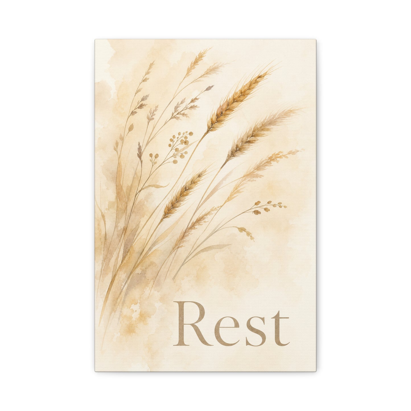 "Rest" Botanical Canvas Wall Art - Neutral Wheat Grass Watercolor Print - Minimalist Beige Farmhouse Decor - Bedroom Wall Hanging - Living Room Home Decoration - Meditation Space Accent