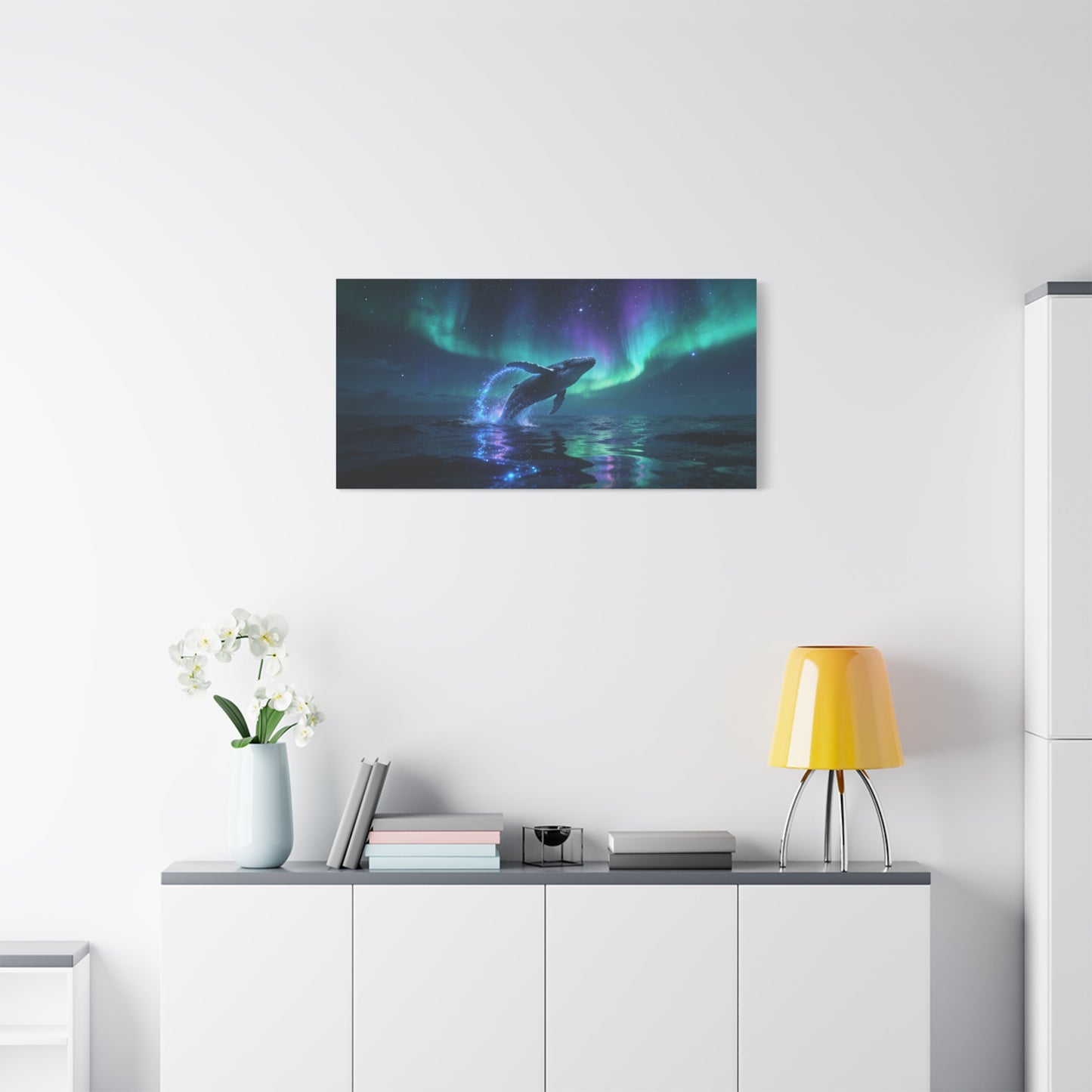 Humpback Whale Canvas Wall Art - Aurora Borealis Ocean Night Scene, Celestial Wildlife Canvas Print - Contemporary Fantasy Style - Living Room Wall Decor, Bedroom Home Accent - Bedroom Home Decoration