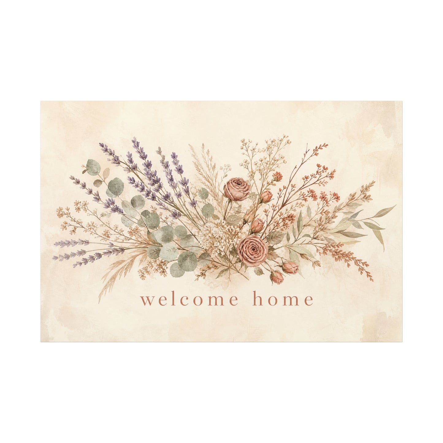"Welcome Home" Floral Canvas Wall Art - Rustic Botanical Bouquet, Lavender Rose Eucalyptus Print - Farmhouse Wall Decor, Entryway Home Decoration - Ready to Hang - Modern Farmhouse Style