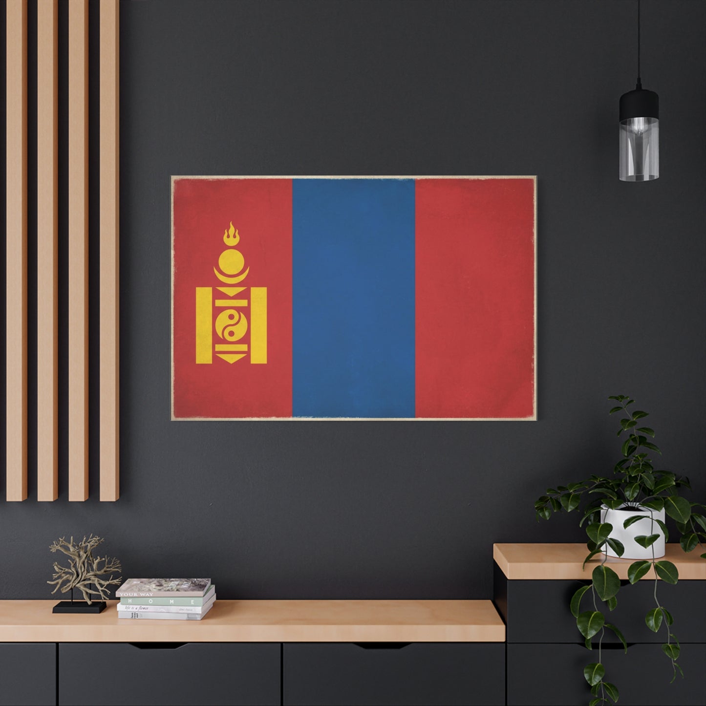 Mongolia Flag Canvas Wall Art - Vintage Mongolian Banner Print, Red Blue Soyombo Design - Patriotic Traditional Style - Living Room Wall Decor, Office Art - Bedroom Home Decoration - Ready to Hang