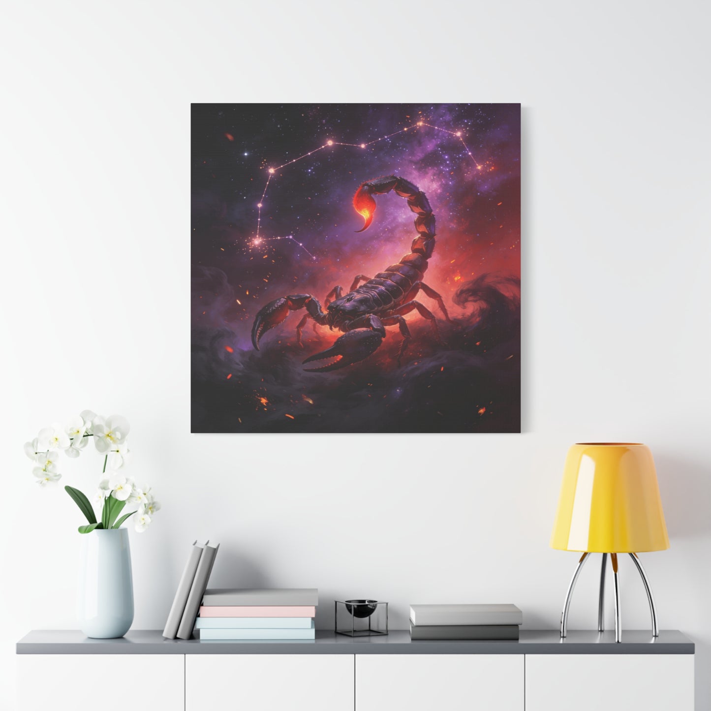 Scorpio Zodiac Canvas Wall Art - Celestial Scorpion Constellation Galaxy Print, Fiery Purple Space Illustration - Matte Canvas Decor - Bedroom Wall Hanging, Dorm Room Accent - Bedroom Home Decoration