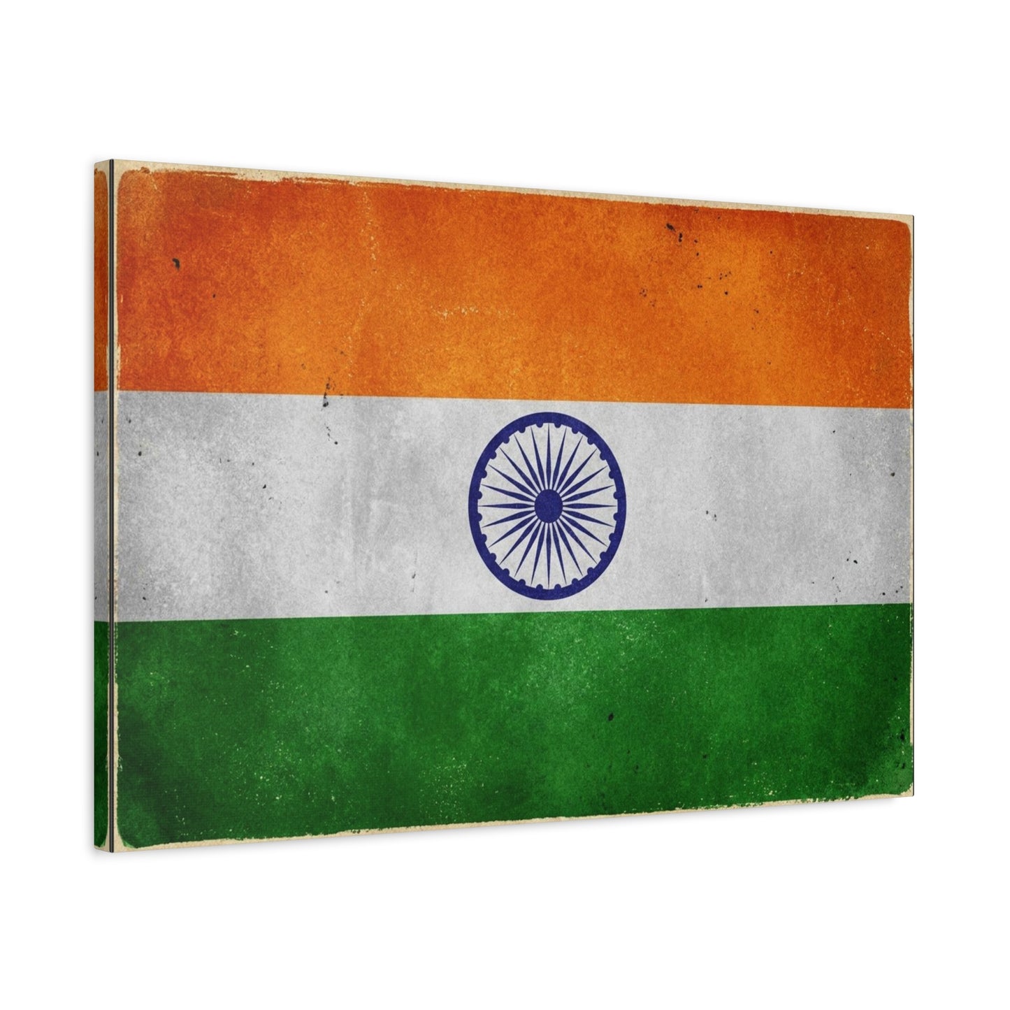 India Flag Canvas Wall Art - Vintage Tricolor Ashoka Chakra Print, Patriotic Textured Artwork - Distressed Saffron White Green Design - Living Room Decor, Office Wall Accent - Bedroom Home Decoration