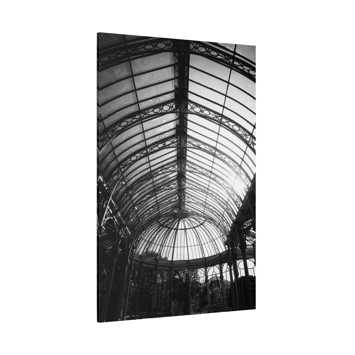 Black And White Glass Conservatory Canvas Wall Art - Architectural Art Print, Vintage Iron Pavilion Roof, Modern Minimalist Decor - Living Room Wall Decor, Office Art - Bedroom Home Decoration