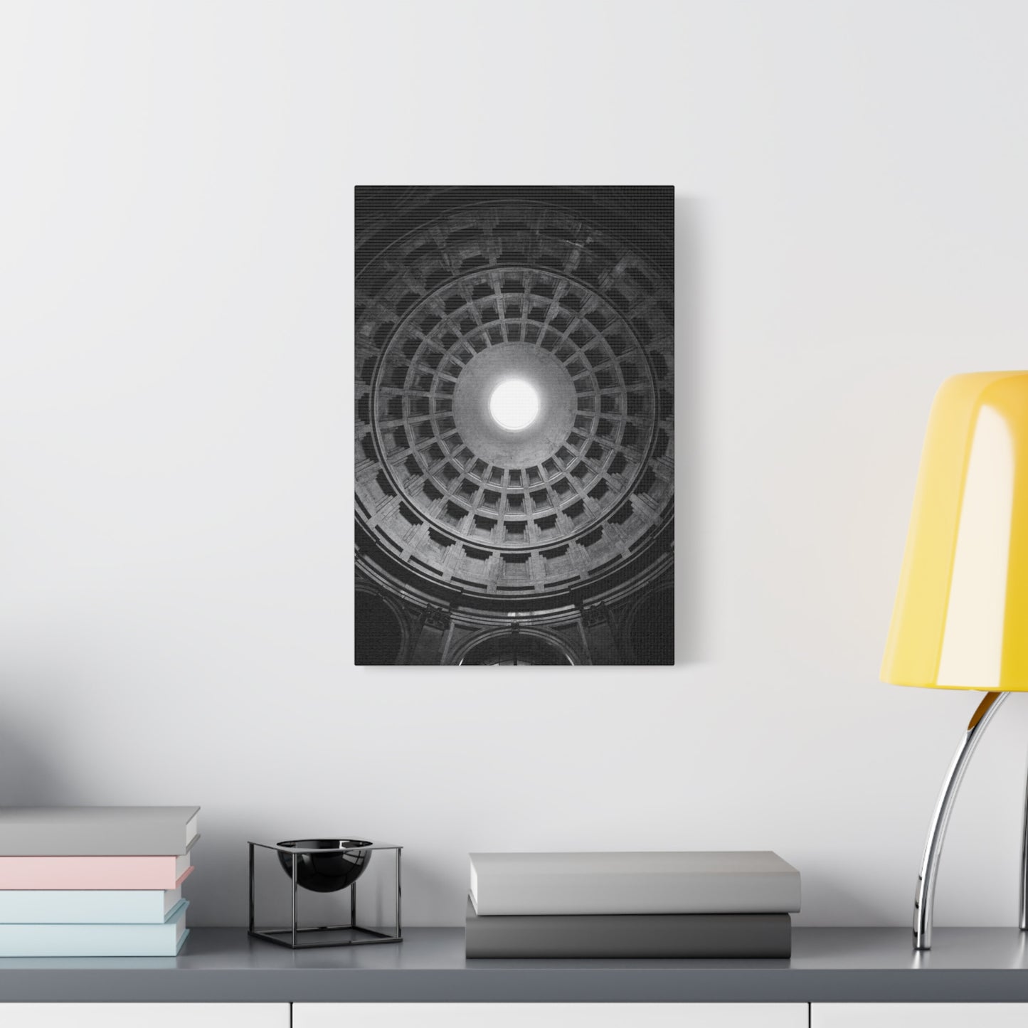 Pantheon Dome Canvas Wall Decor - Black And White Architectural Oculus Art Print - Modern Monochrome Cotton Print - Contemporary Living Room Accent, Bedroom Decoration, Office Interior