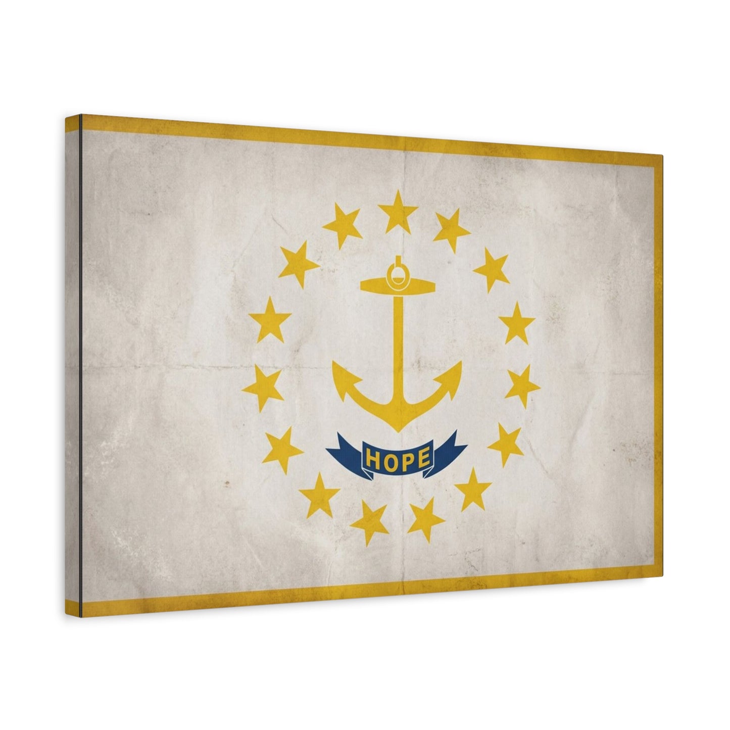 "HOPE" Rhode Island Flag Canvas Wall Art - Anchor And Stars State Print, Vintage Nautical Decor - Minimalist Gold Blue Design - Living Room Wall Decor - Bedroom Home Decoration - Cozy Reading Nook Art