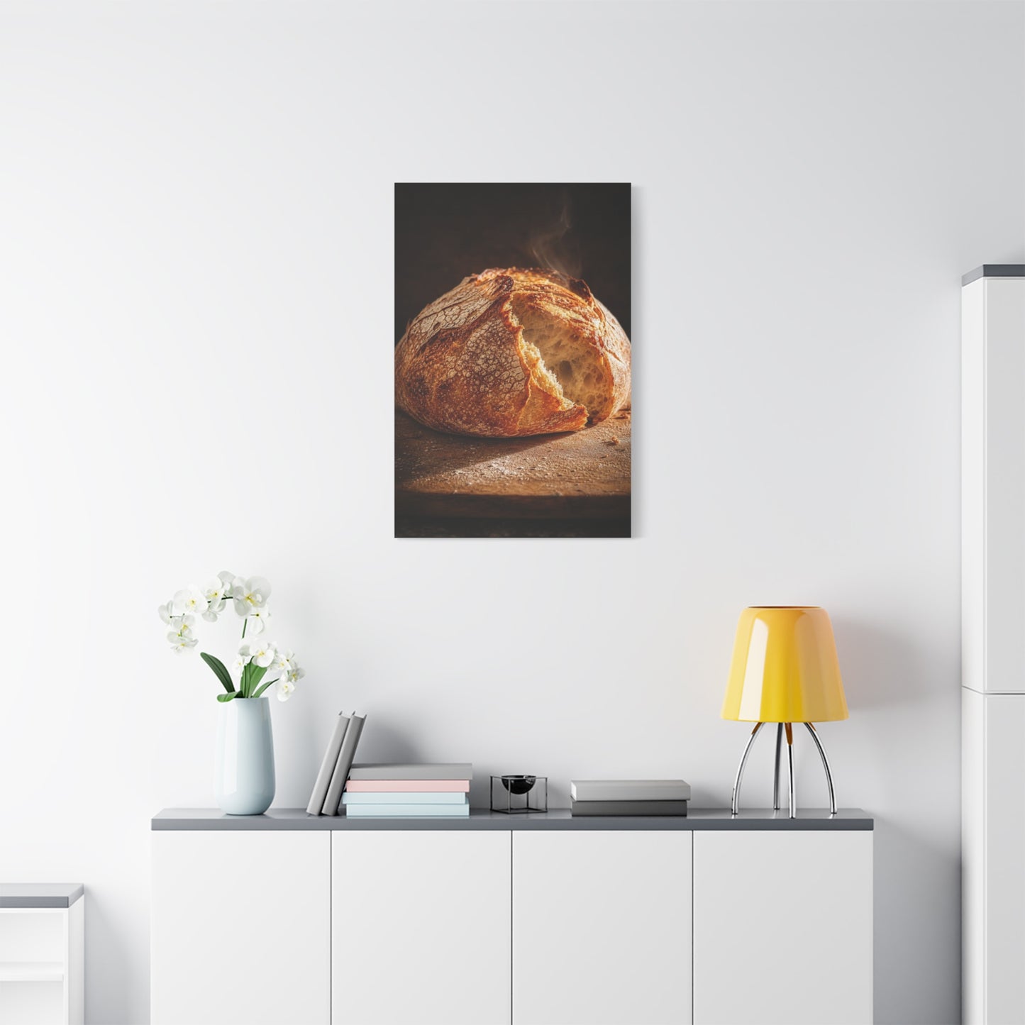 Rustic Bread Canvas Wall Art - Crusty Artisan Loaf Food Art Print, Warm Kitchen Wall Decor, Moody Still Life, Cotton Canvas, Dining Room Accent, Farmhouse Interior Style - Ready to Hang