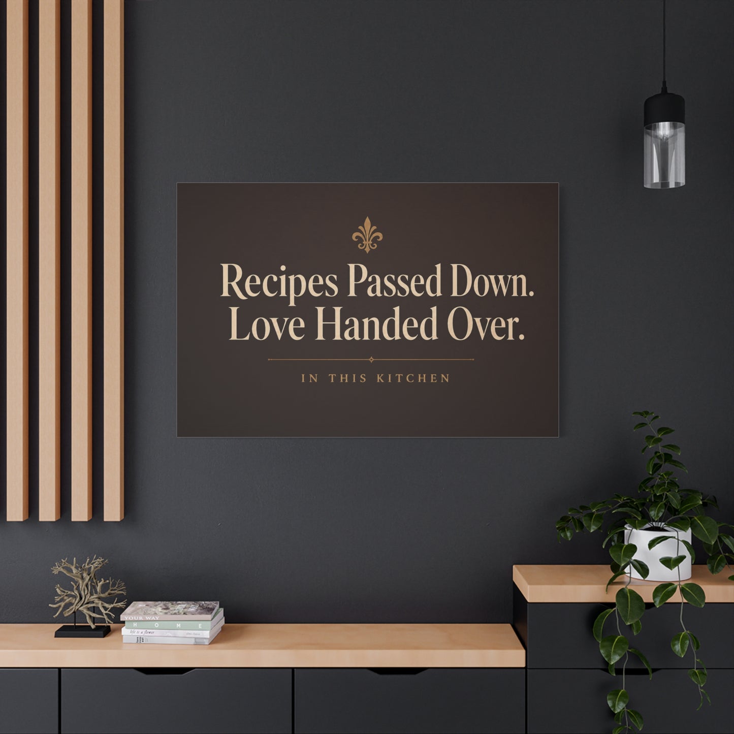"Recipes Passed Down. Love Handed Over. In This Kitchen" Canvas Wall Art - Typography Kitchen Wall Decor, Vintage Farmhouse Style, Brown Quote Print, Dining Room Home Decoration - Ready to Hang