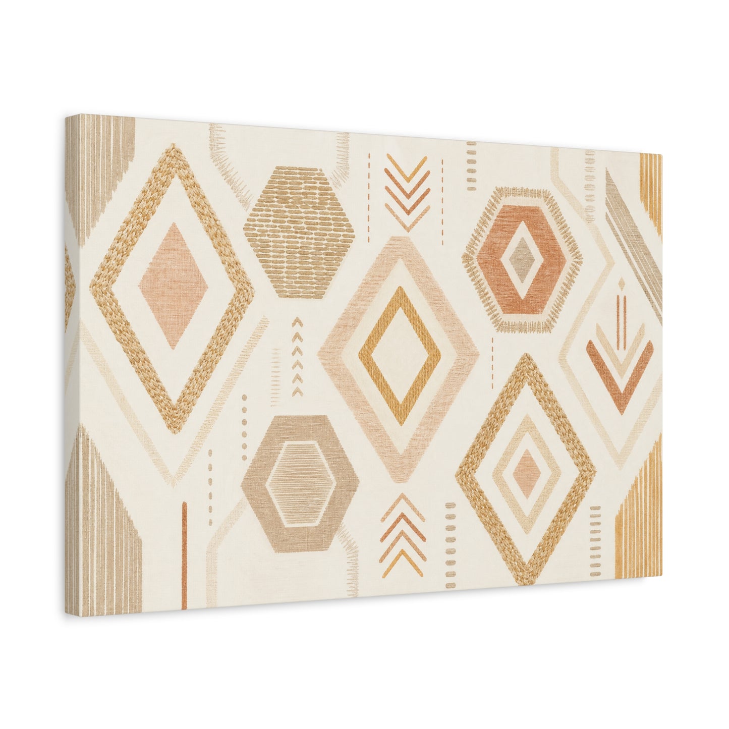 Neutral Geometric Canvas Wall Art - Boho Diamond And Hexagon Abstract Pattern - Beige Terracotta Modern Decor - Minimalist Living Room Decoration, Bedroom Accent, Contemporary Office Style