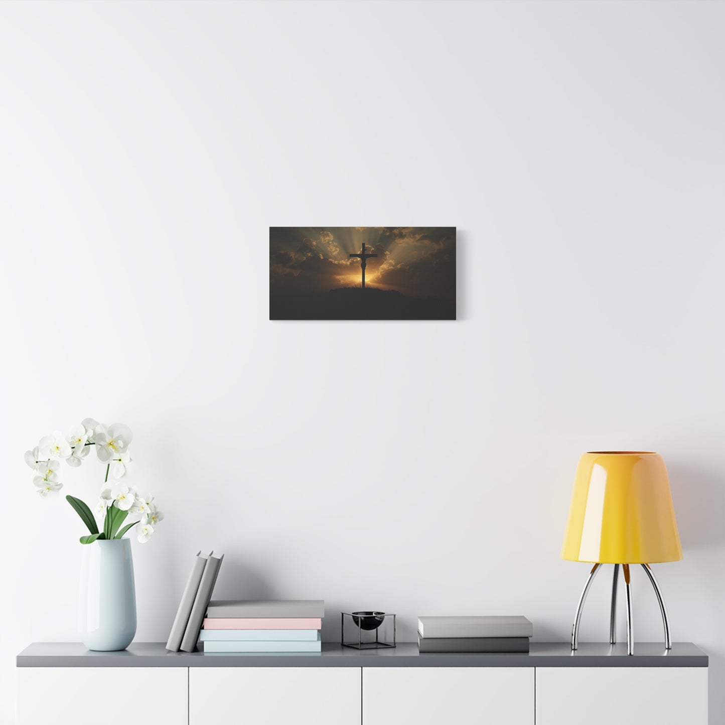Jesus Christ Crucifix Canvas Wall Art - Sunset Cross Silhouette, Golden Sky Rays - Matte Cotton Print - Religious Christian Decor For Living Room, Bedroom, Office Wall Display - Modern Farmhouse Style