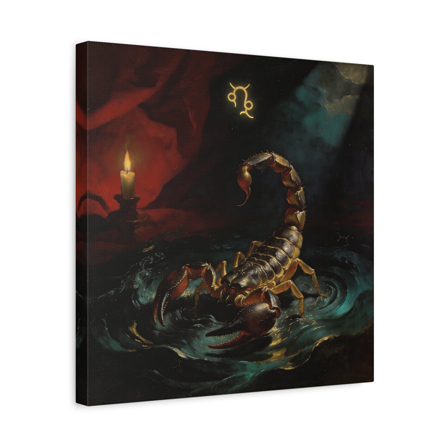 Scorpion Zodiac Canvas Wall Decor - Candlelit Astrology Painting, Dark Vintage Gothic Print - Matte Cotton Canvas, Mysterious Maximalist Style - Bedroom Decoration, Study Accent - Office Wall Art