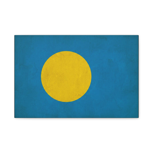 Palau Flag Canvas Wall Art - Blue Field With Golden Yellow Disc - Minimalist Tropical Island Print - Modern Living Room Wall Decor, Bedroom Home Decoration, Office Accent - Bedroom Home Decoration
