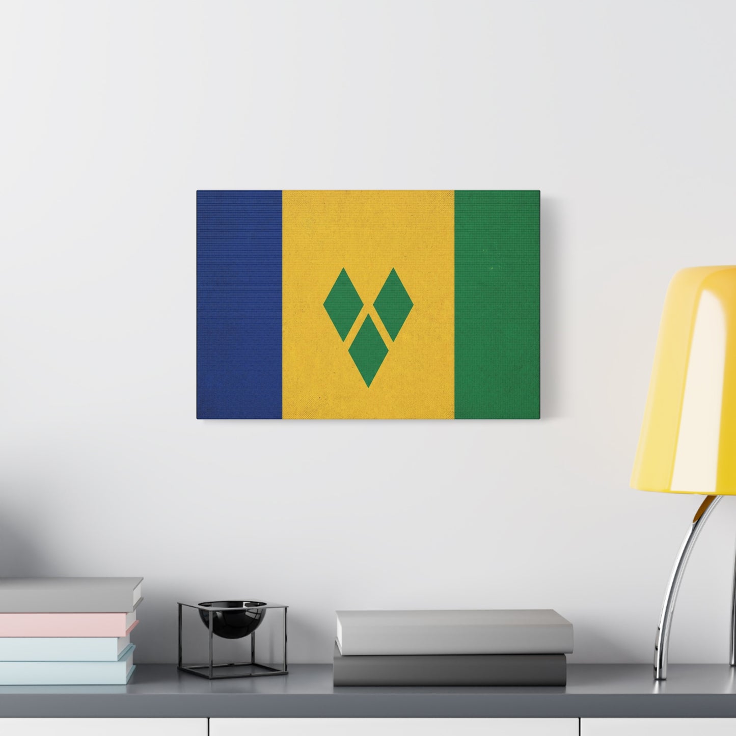 Saint Vincent Flag Canvas Wall Art - Blue Yellow Green Caribbean Flag Print - Vintage Textured Island Pride Decor - Living Room Wall Decor, Bedroom Home Decoration - Bedroom Home Decoration