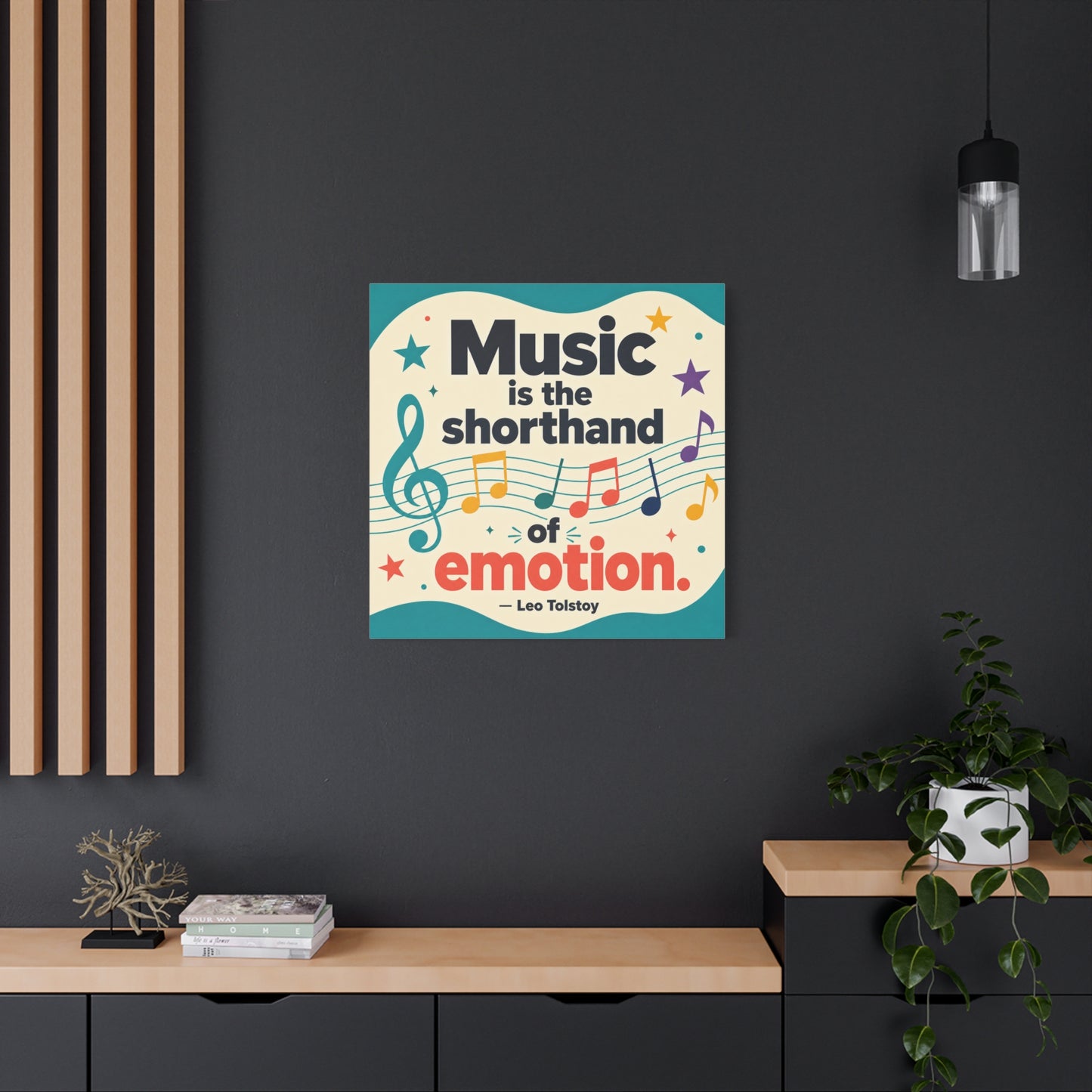"Music Is The Shorthand Of Emotion." Leo Tolstoy Canvas Wall Art - Colorful Typography Quote Print, Music Teacher Classroom Decor, Kids Room Home Decoration, Modern Wall Hanging - Ready to Hang