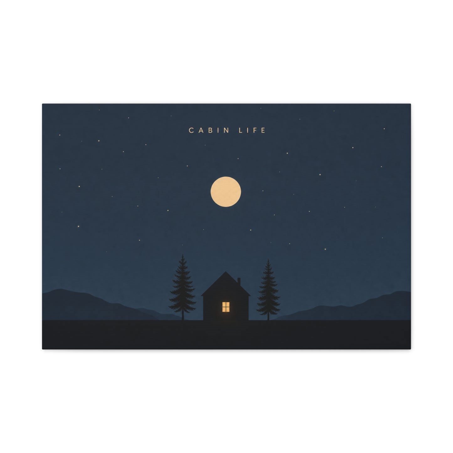 "Cabin Life" Moonlit Forest Canvas Wall Art - Minimalist Night Landscape Print - Rustic Lodge Decor, Bedroom Wall Accent, Living Room Decoration, Mountain Retreat Style - Bedroom Home Decoration