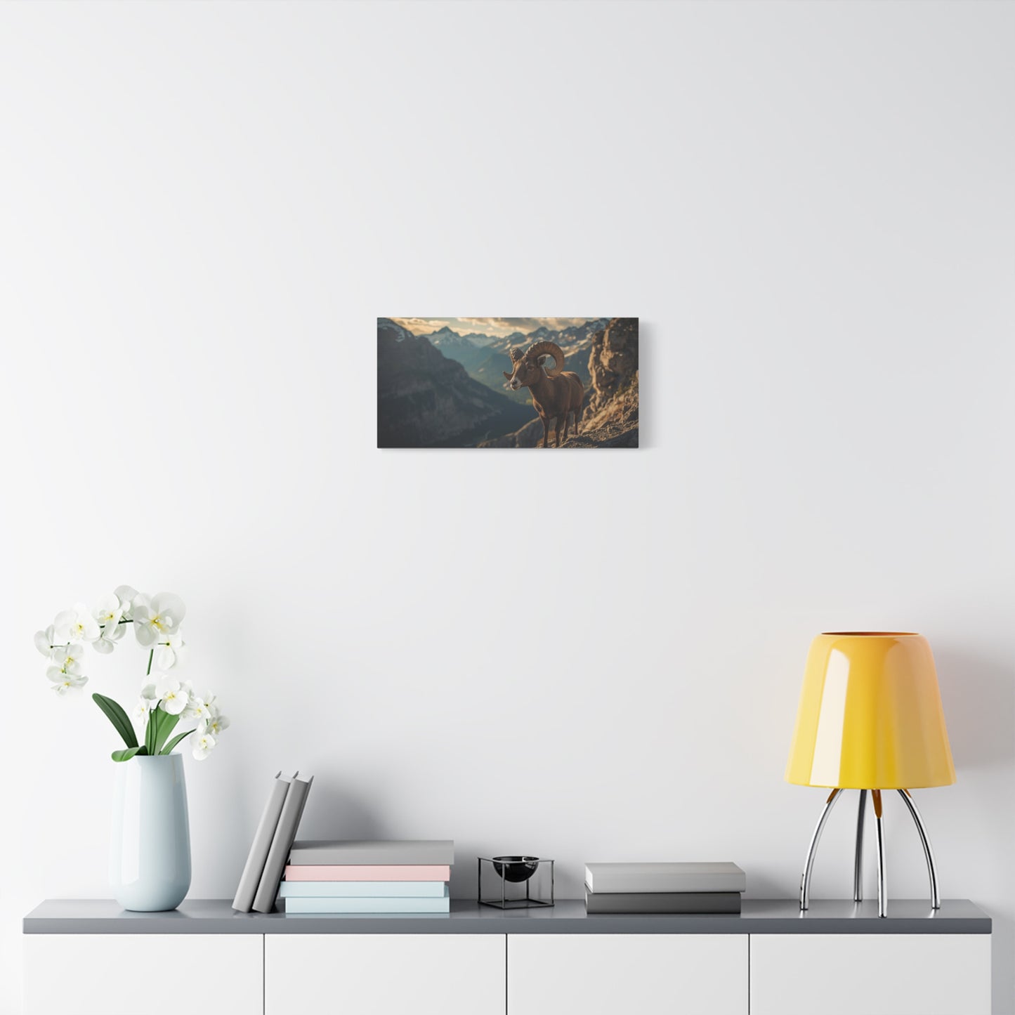 Bighorn Sheep Canvas Wall Art - Mountain Wildlife Art Print, Golden Alpine Cliff Scene - Matte Cotton Artwork - Rustic Lodge Decor, Living Room Wall Decor, Office Art - Bedroom Home Decoration