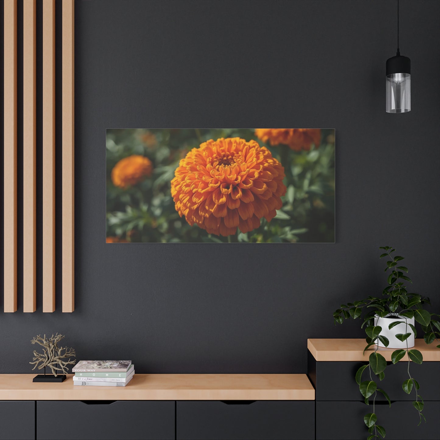 Orange Marigold Flower Canvas Wall Art - Botanical Floral Close Up Art Print - Warm Nature Home Decor, Matte Canvas Print - Bedroom Wall Accent, Living Room Decoration, Spa Style - Ready to Hang