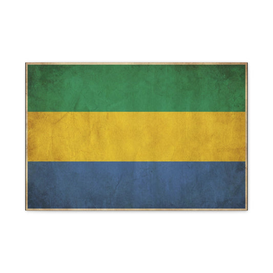 Gabon Flag Canvas Wall Art - Vintage Green Yellow Blue Country Print - Rustic Textured National Pride Decor - Living Room Wall Decor, Bedroom Home Decoration, Dorm Accent - Bedroom Home Decoration