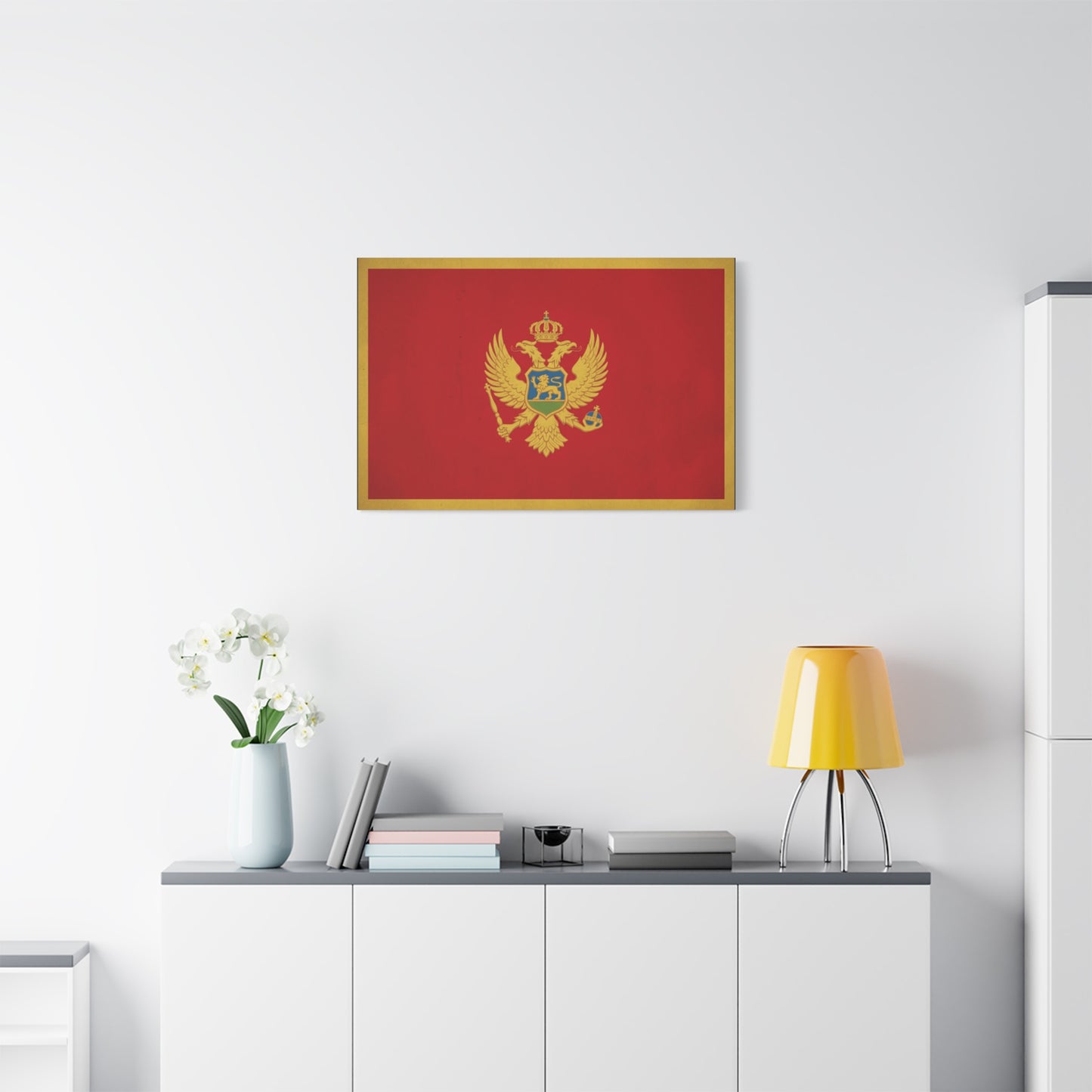 Montenegro Flag Canvas Wall Art - Red Gold Double Headed Eagle Crest Print - Vintage Heraldic Style, Living Room Wall Decor, Office Decoration - Ready to Hang - Bedroom Home Decoration - Ready to Hang