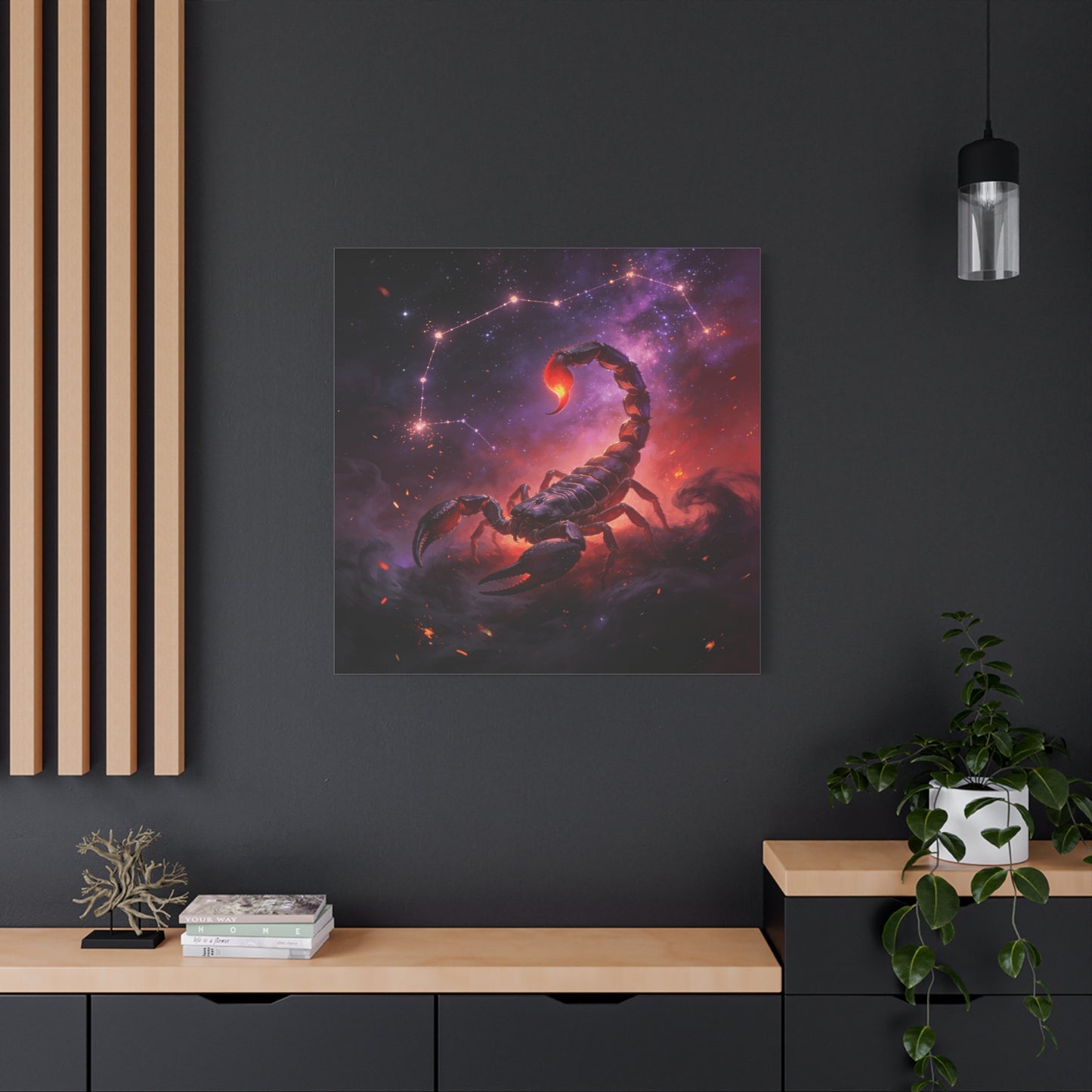 Scorpio Zodiac Canvas Wall Art - Celestial Scorpion Constellation Galaxy Print, Fiery Purple Space Illustration - Matte Canvas Decor - Bedroom Wall Hanging, Dorm Room Accent - Bedroom Home Decoration