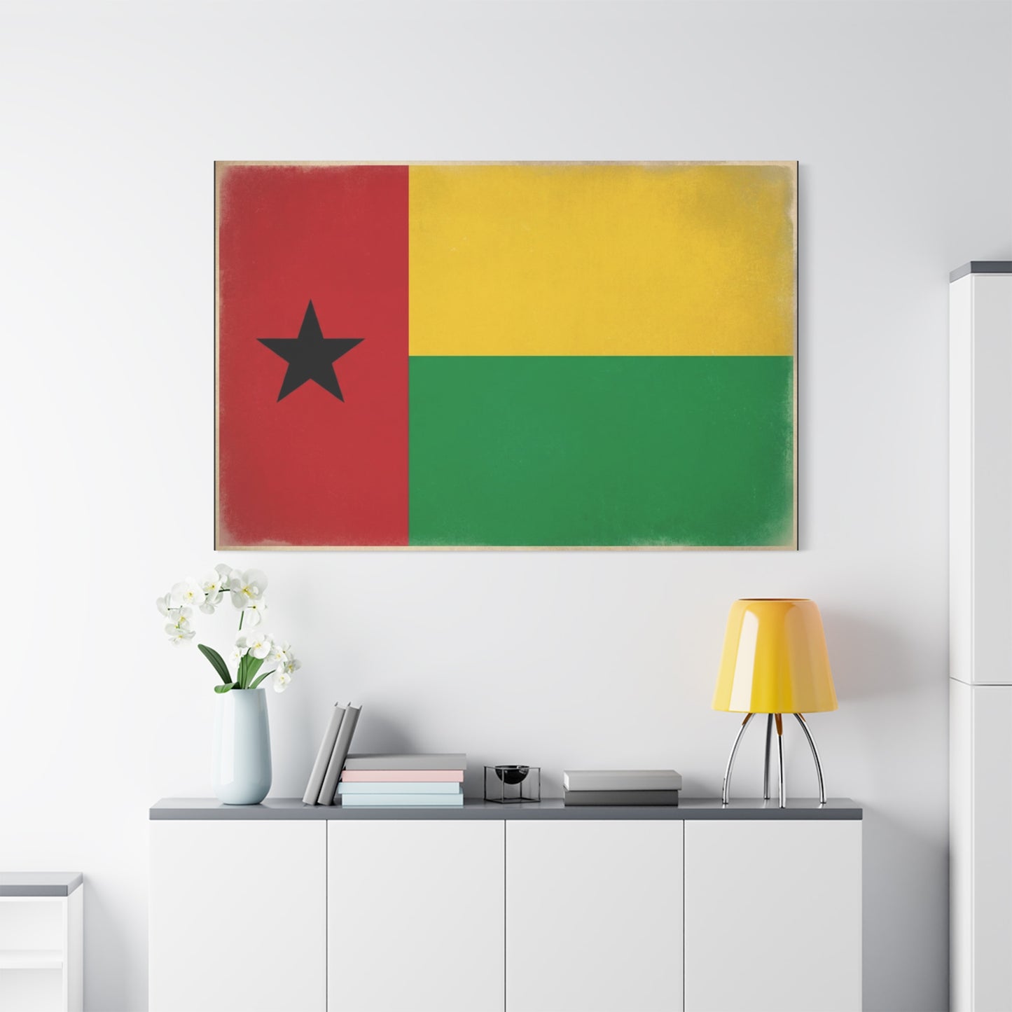 Guinea-Bissau Flag Canvas Wall Art - Vintage National Flag Print, Patriotic Heritage Decor - Matte Canvas Wall Hanging - Living Room Home Decoration - Bedroom Home Decoration - Modern Farmhouse Style