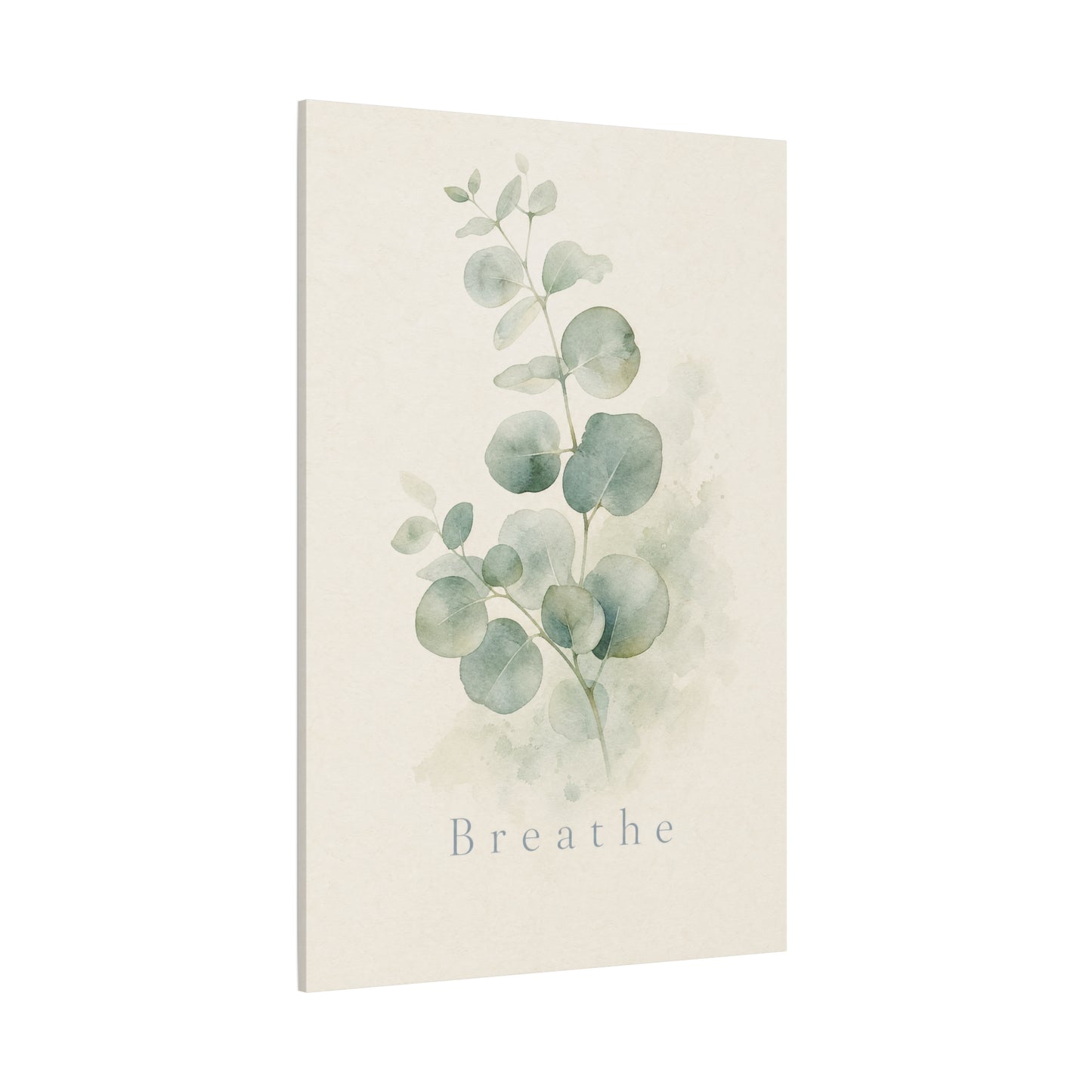 "Breathe" Eucalyptus Canvas Wall Art - Minimalist Botanical Sage Green Wall Decor - Watercolor Leaf Home Decoration - Bedroom Bathroom Spa Style - Calm Nature Print For Living Room - Ready to Hang