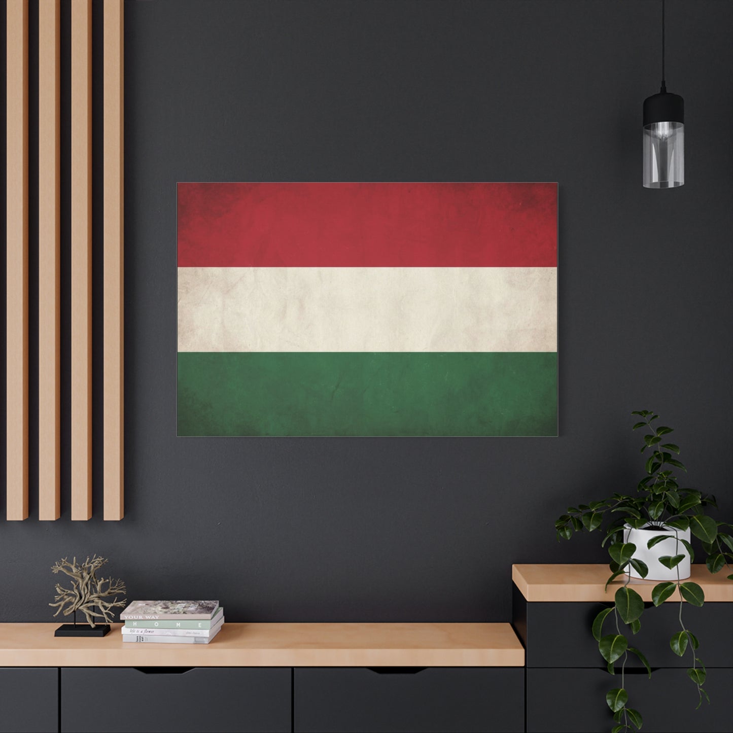 Hungary Flag Canvas Wall Art - Vintage Hungarian Tricolor Print, Distressed Red White Green Design - Patriotic Traditional Style - Living Room Wall Decor, Office Art Accent - Bedroom Home Decoration