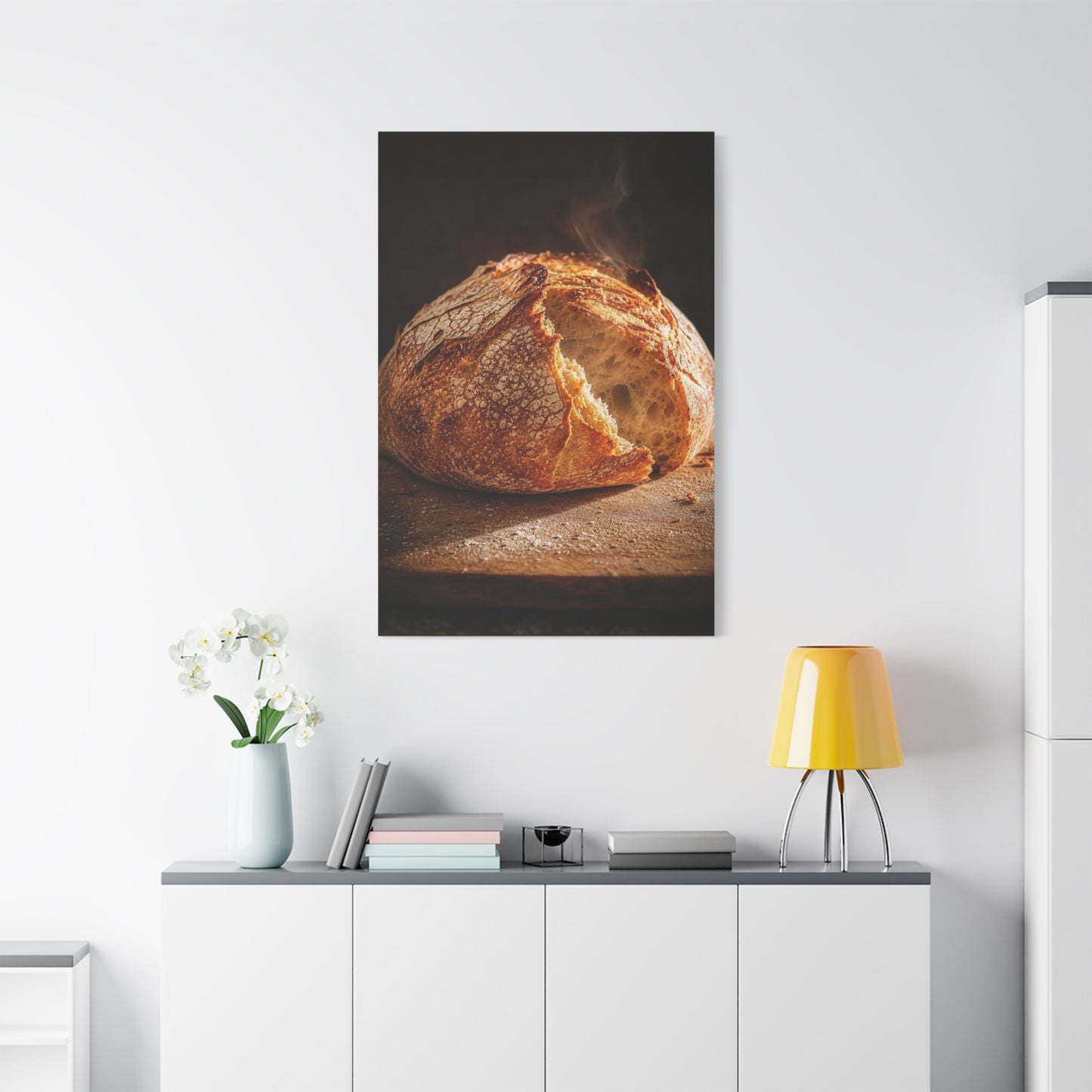 Rustic Bread Canvas Wall Art - Crusty Artisan Loaf Food Art Print, Warm Kitchen Wall Decor, Moody Still Life, Cotton Canvas, Dining Room Accent, Farmhouse Interior Style - Ready to Hang