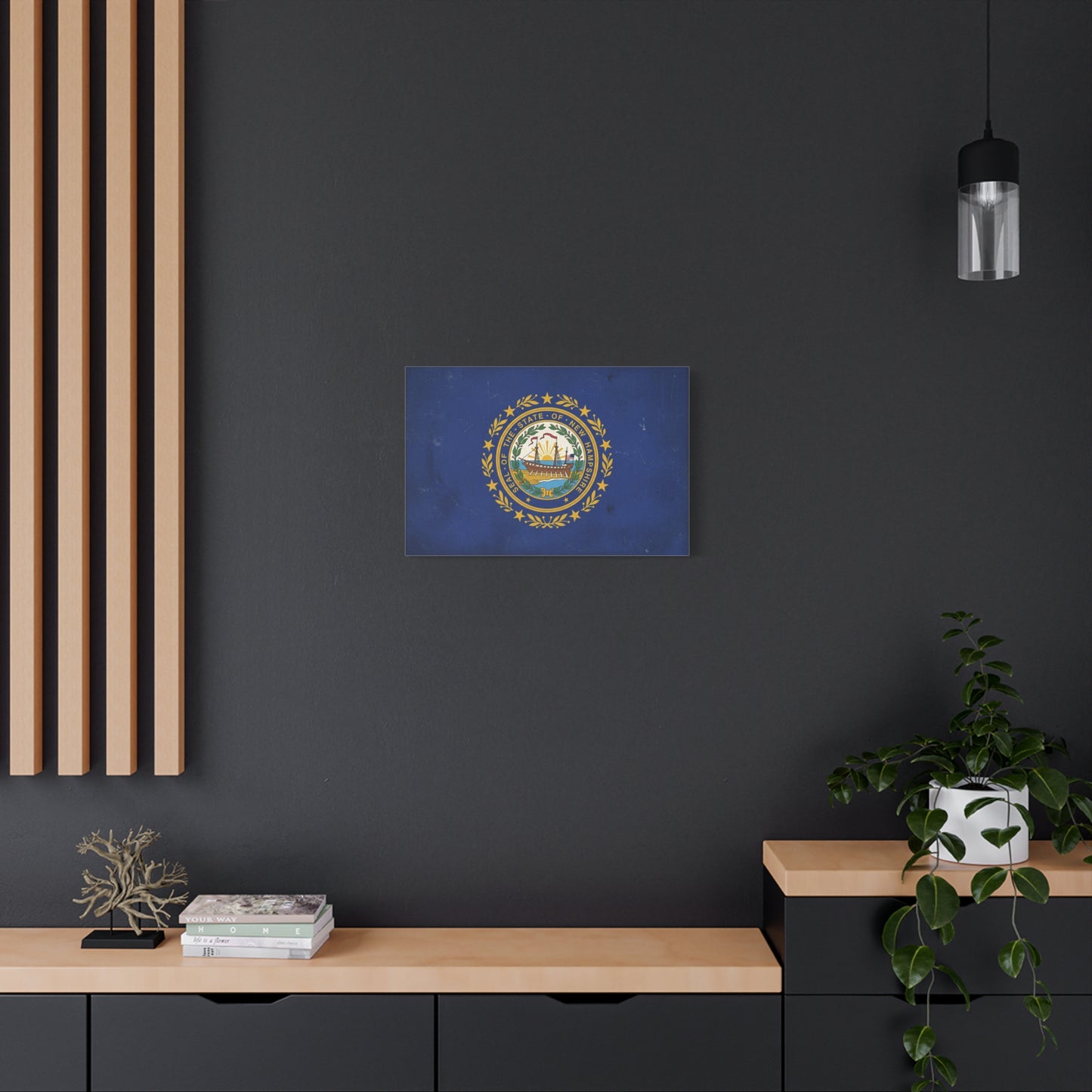 "Seal Of The State Of New Hampshire" Flag Canvas Wall Art - Vintage State Pride Decor, Blue Gold Emblem Print - Rustic Americana Style - Living Room Decoration - Office Wall Art - Ready to Hang