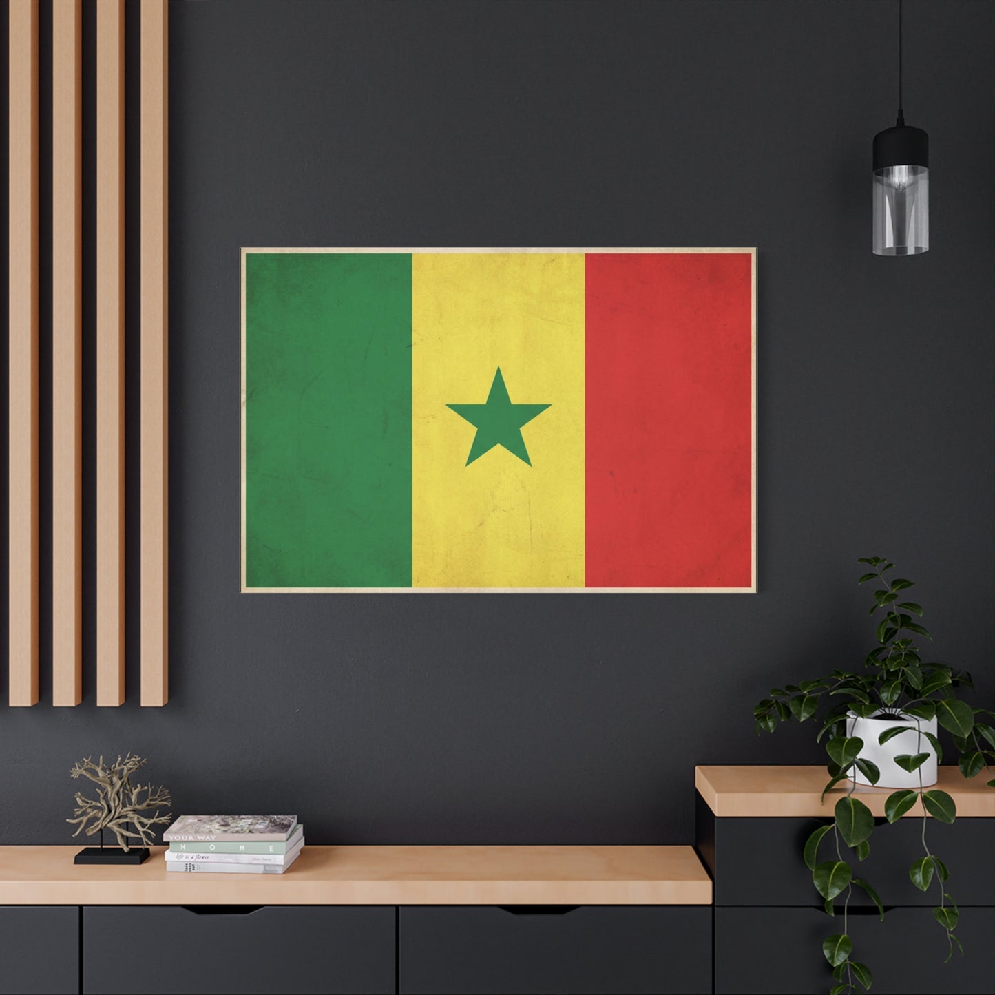 Senegal Flag Canvas Wall Art - Vintage National Pride Decor, Green Yellow Red Star Print - Cultural Heritage Style, Living Room Wall Decor, Bedroom Home Decoration - Ready to Hang - Ready to Hang