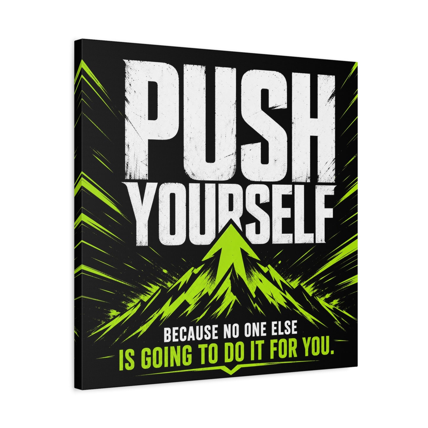"Push Yourself Because No One Else Is Going To Do It For You" Motivational Canvas Wall Art - Bold Typography Quote Print, Modern Black Neon Green Design - Home Office Wall Decor, Teen Room