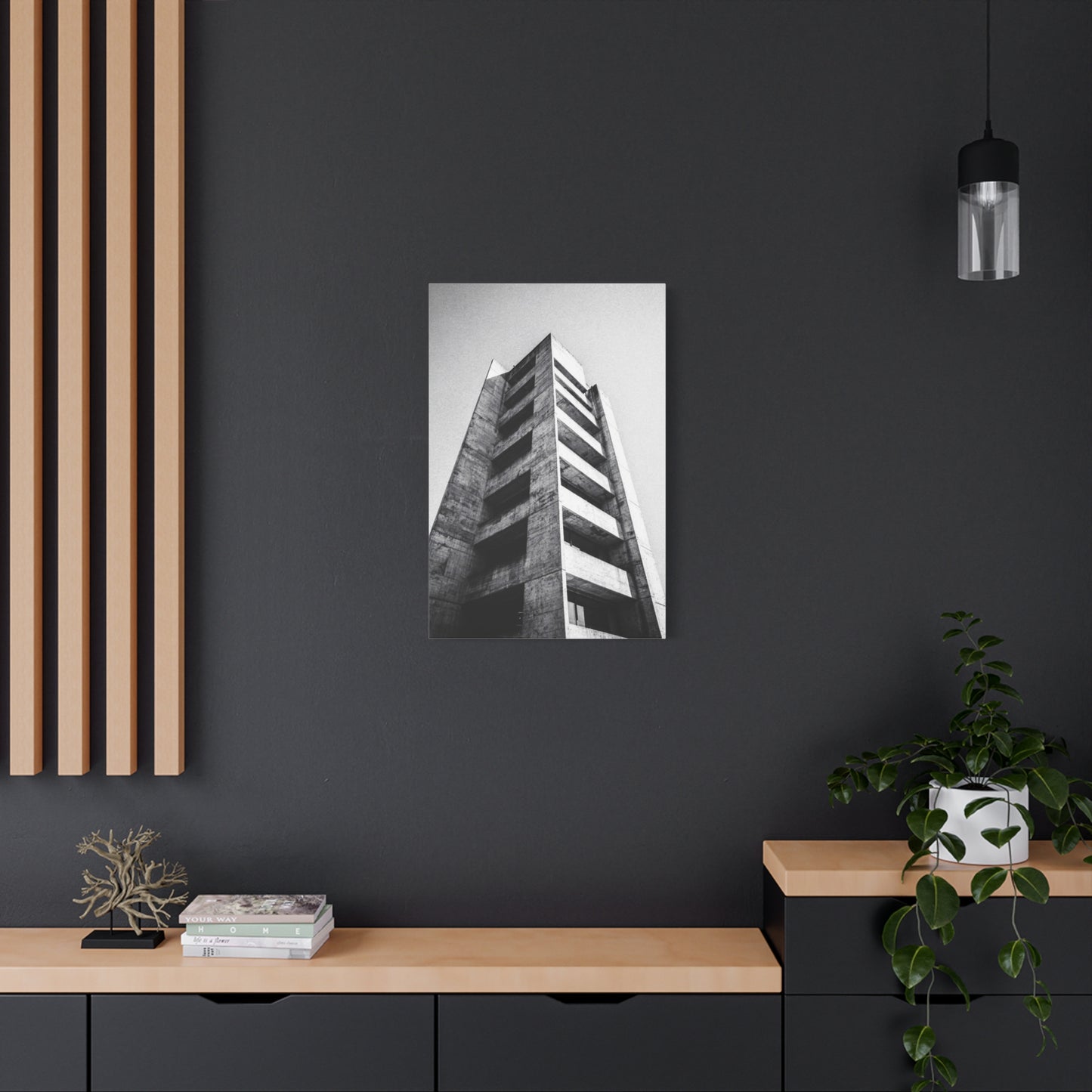 Black And White Brutalist Building Canvas Wall Art - Minimalist Architectural Art Print, Concrete Tower Wall Decor - Contemporary Modern Office Art, Living Room Decoration - Bedroom Home Decoration