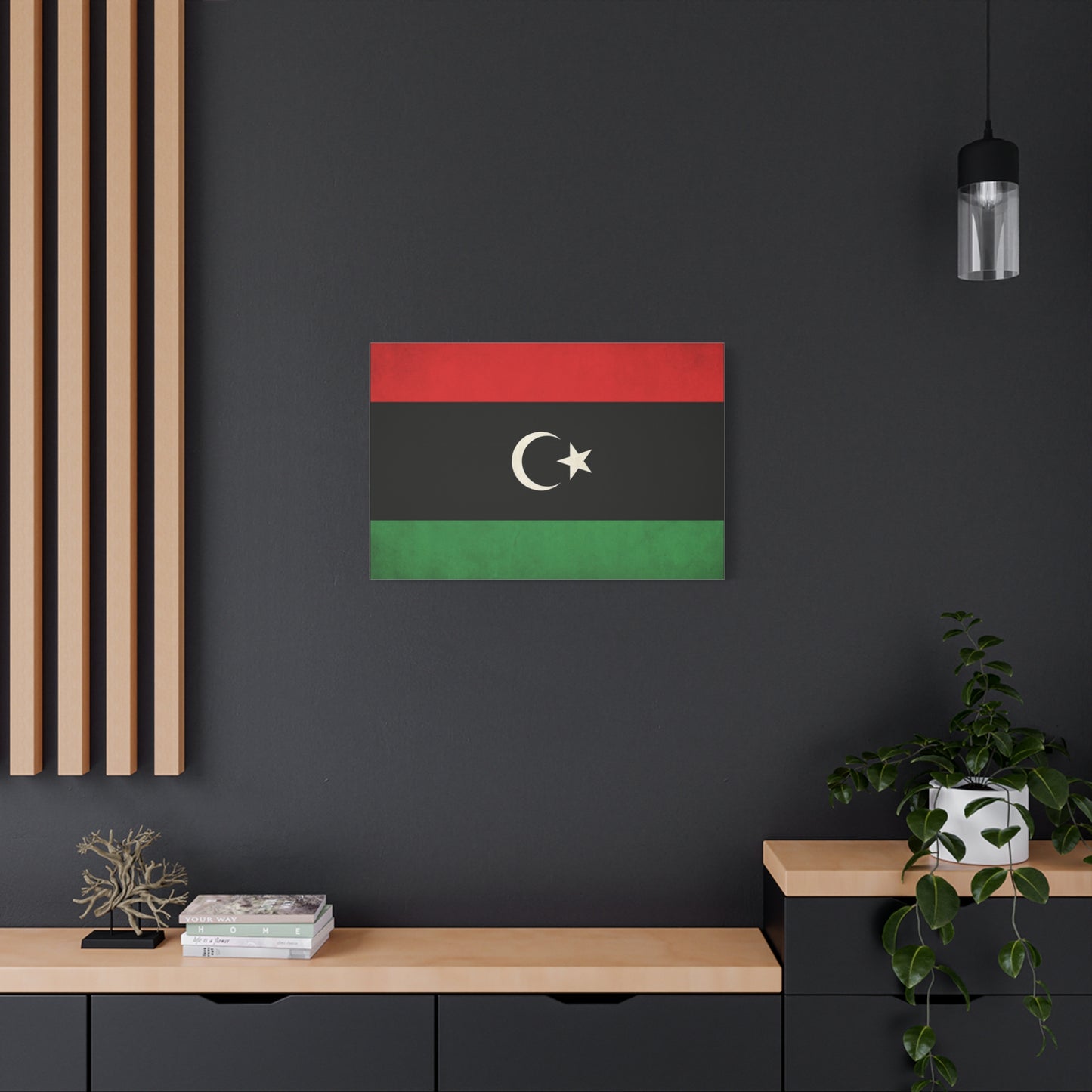 Libya Flag Canvas Wall Art - Red Black Green Crescent Star Print Picture - Vintage Patriotic Style, Matte Finish Canvas Print, Living Room Wall Decor, Bedroom Home Decoration - Bedroom Home Decoration