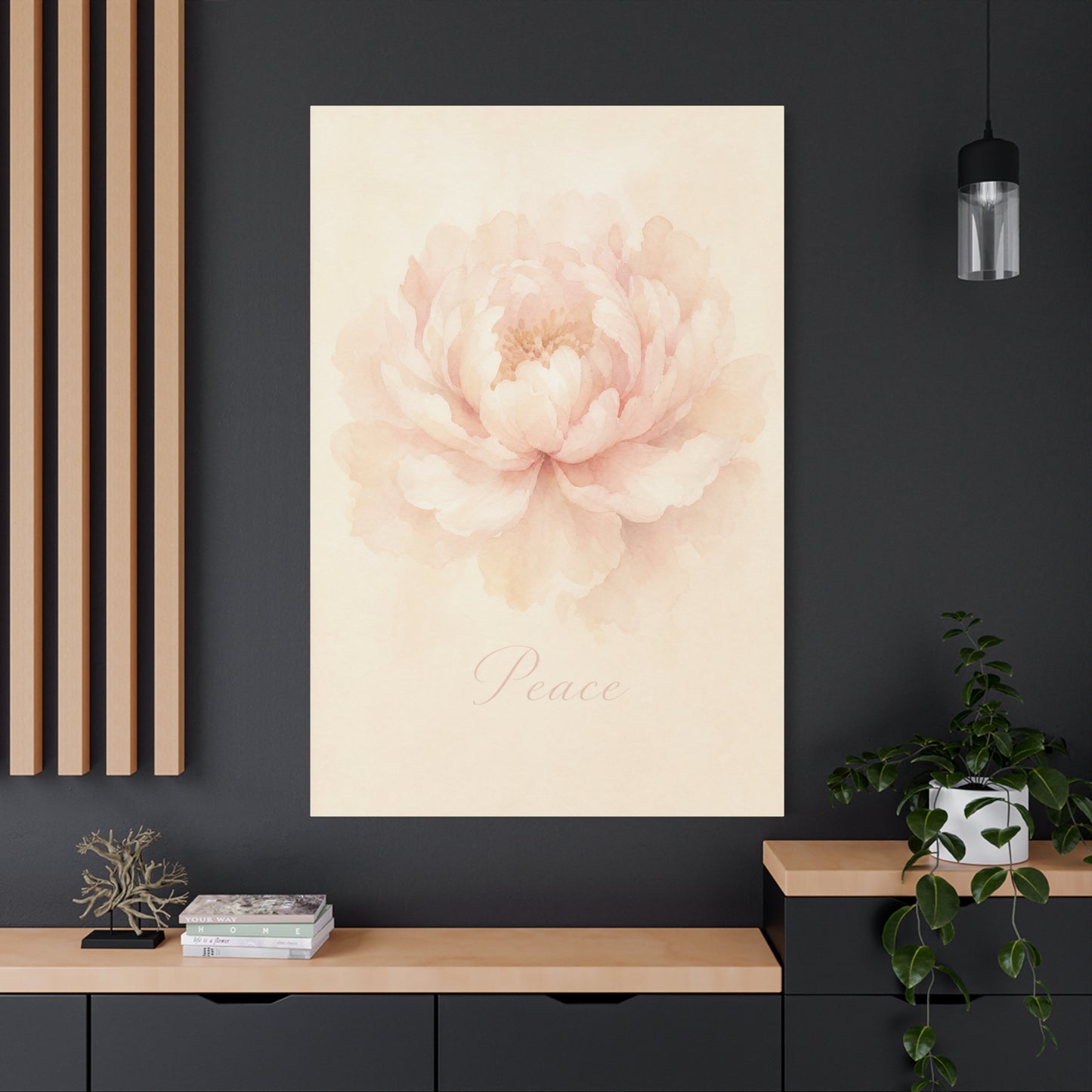 "Peace" Peony Canvas Wall Art - Blush Floral Watercolor Print, Minimalist Bedroom Home Decoration, Soft Botanical Wall Decor, Nursery Accent - Bedroom Home Decoration - Modern Farmhouse Style