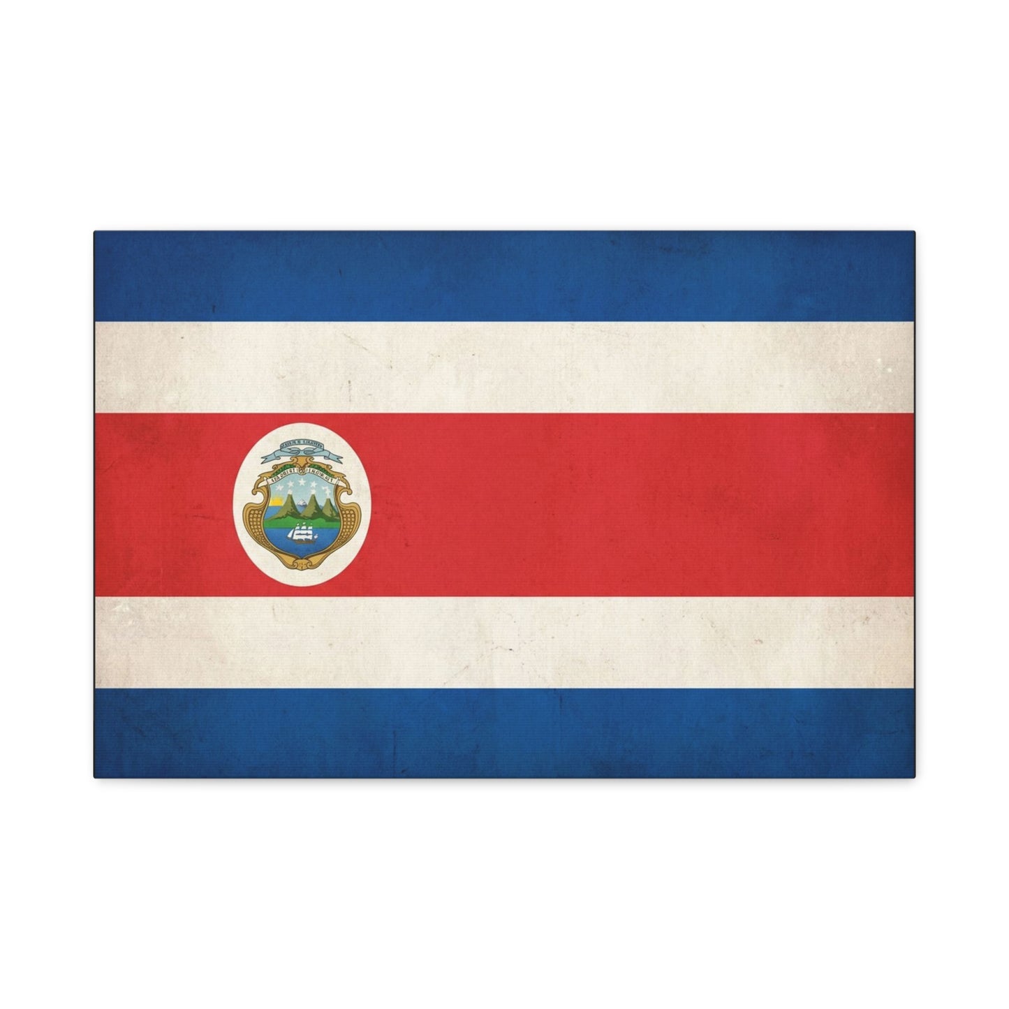 Costa Rica Flag Canvas Wall Art - Vintage National Banner With Coat Of Arms - Patriotic Red White Blue Print - Cultural Heritage Decor For Living Room, Office, Dorm Wall Display - Ready to Hang