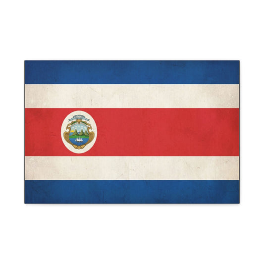 Costa Rica Flag Canvas Wall Art - Vintage National Banner With Coat Of Arms - Patriotic Red White Blue Print - Cultural Heritage Decor For Living Room, Office, Dorm Wall Display - Ready to Hang