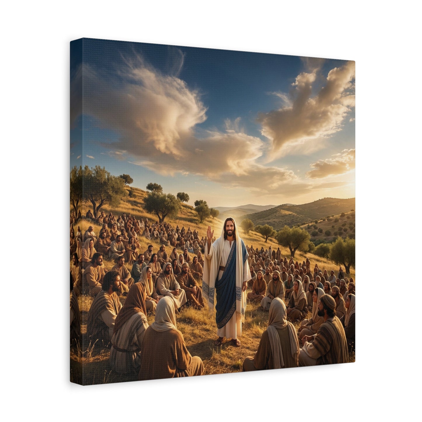 Jesus Teaching Multitude Canvas Wall Art - Biblical Hillside Sermon Scene, Christian Wall Decor - Matte Cotton Print, Traditional Style - Living Room Home Decoration, Office Art - Ready to Hang