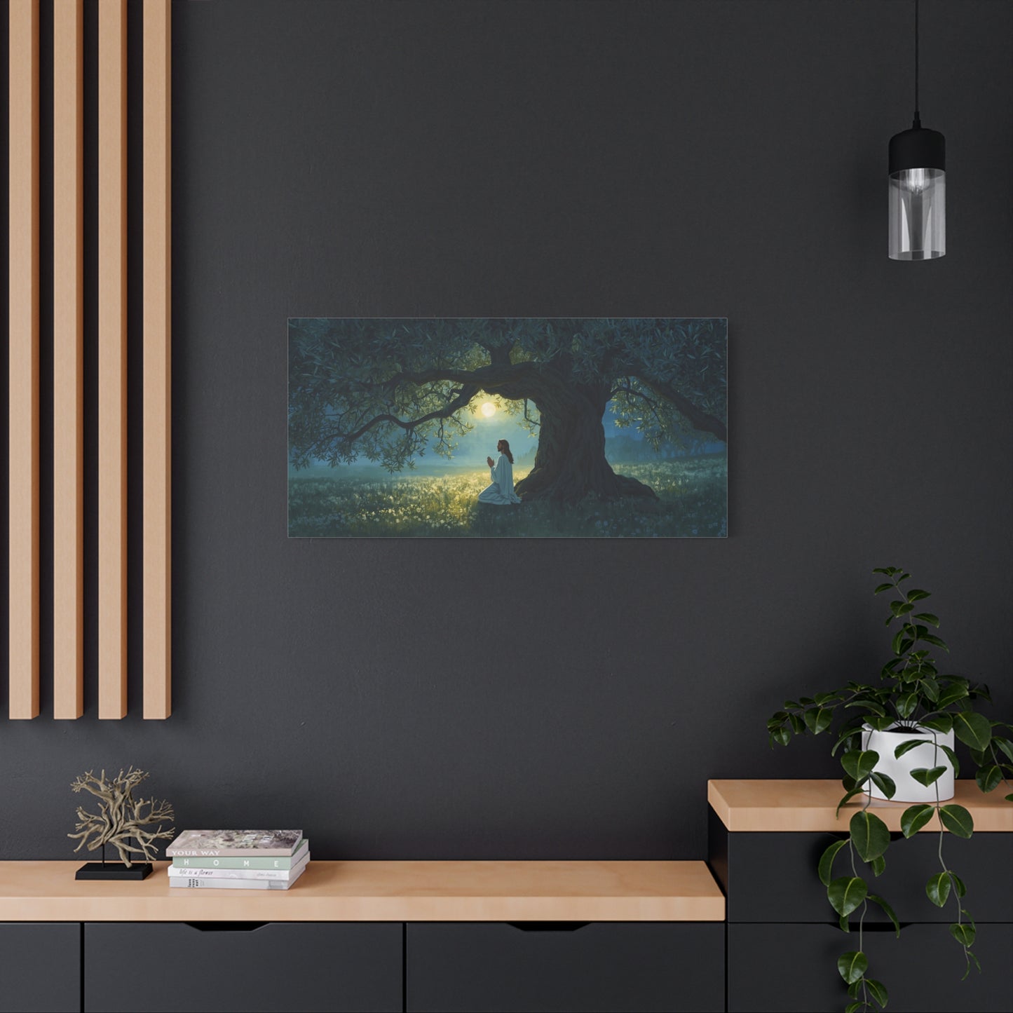 Jesus Praying In Gethsemane Canvas Wall Art - Moonlit Olive Tree Scene, Christian Wall Decor - Matte Cotton Print - Traditional Religious Style For Living Room Bedroom Office - Bedroom Home Decoration