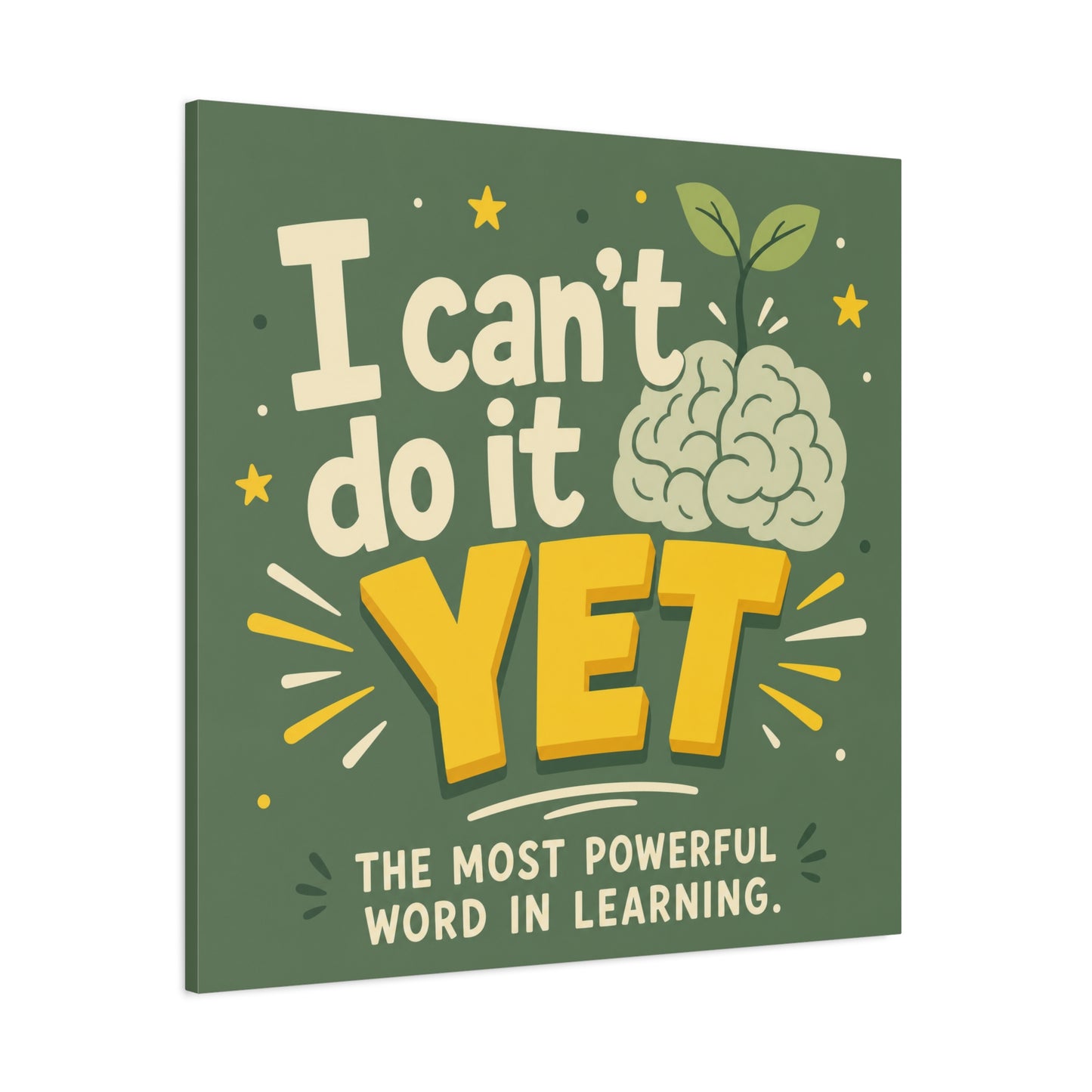 "I Can't Do It Yet" Motivational Canvas Wall Art - Growth Mindset Quote Print, Classroom Decor, Green Typography Poster, Teacher Office Wall Decor, Kids Study Room Decoration - Bedroom Home Decoration