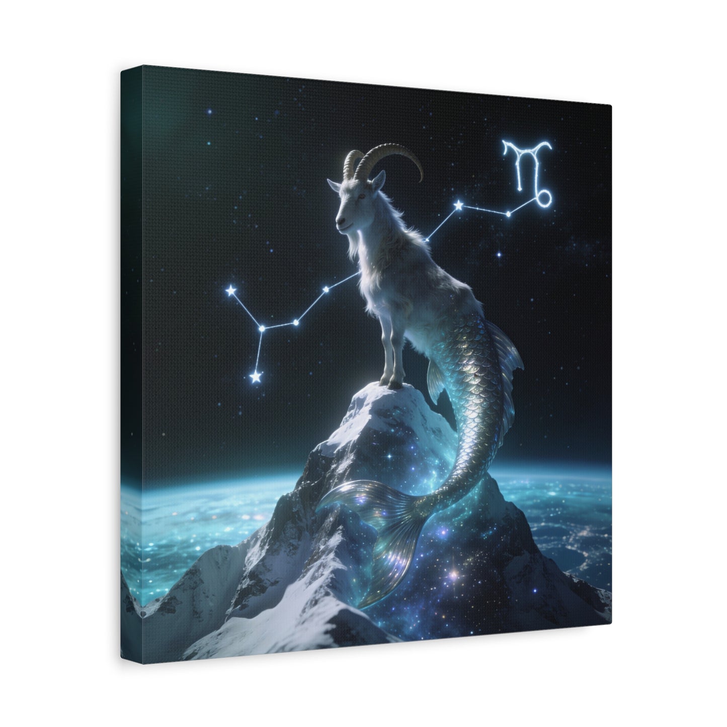 Capricorn Zodiac Canvas Wall Art - Celestial Sea Goat Constellation, Surreal Night Sky, Matte Canvas Print, Modern Fantasy Style, Bedroom Home Decoration, Office Wall Decor Accent - Ready to Hang