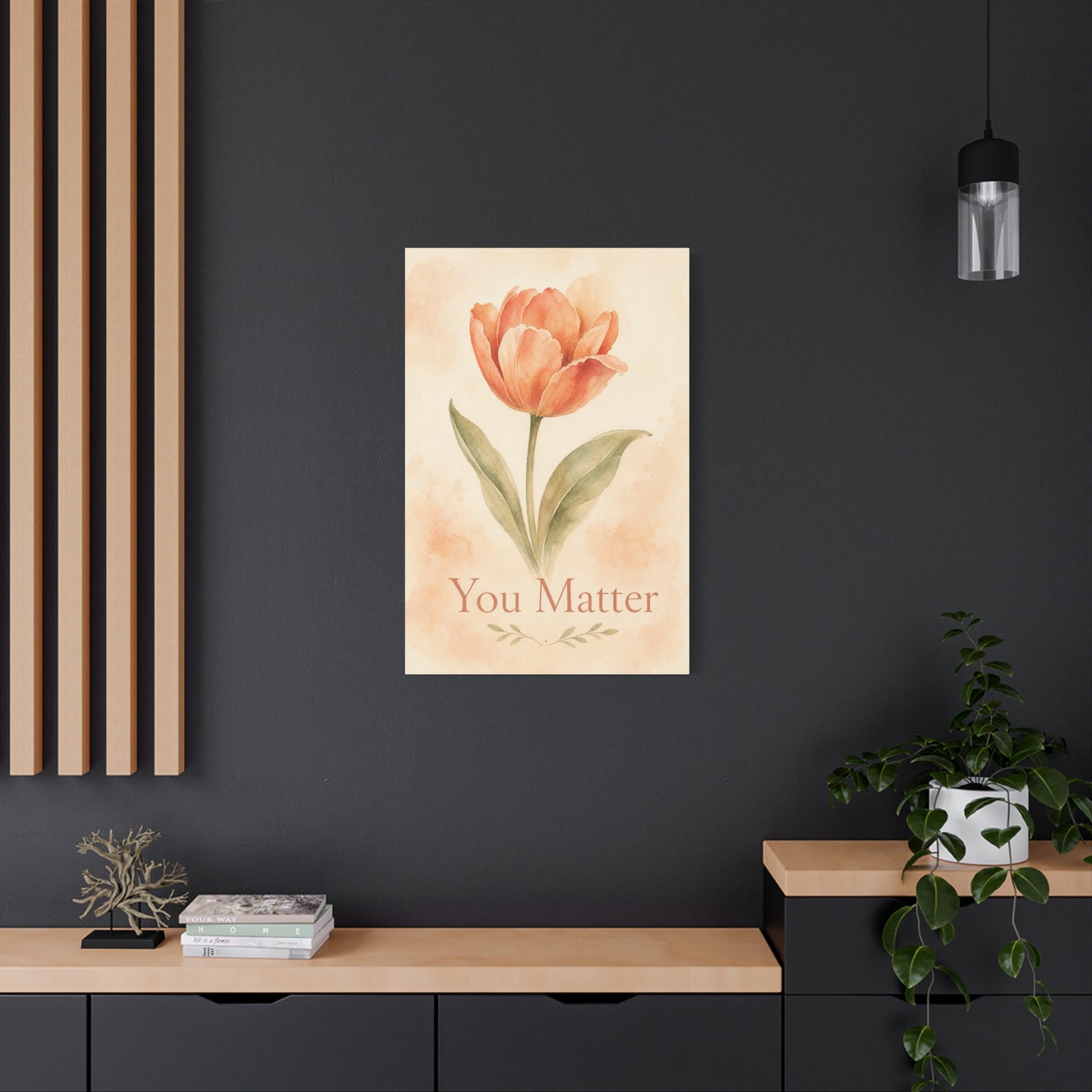 "You Matter" Tulip Canvas Wall Art - Watercolor Floral Inspirational Print - Soft Peach Botanical Home Decor - Bedroom Wall Hanging, Living Room Decoration - Bedroom Home Decoration - Ready to Hang