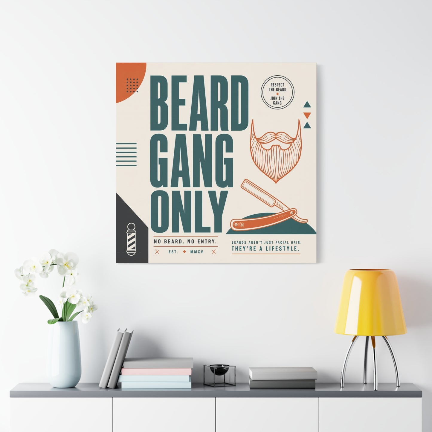 "Beard Gang Only" Typography Canvas Wall Art - Barber Beard Quote Print, Vintage Modern Style - Barbershop Wall Decor, Workspace Accent, Retro Illustration Canvas - Reception Area Decor