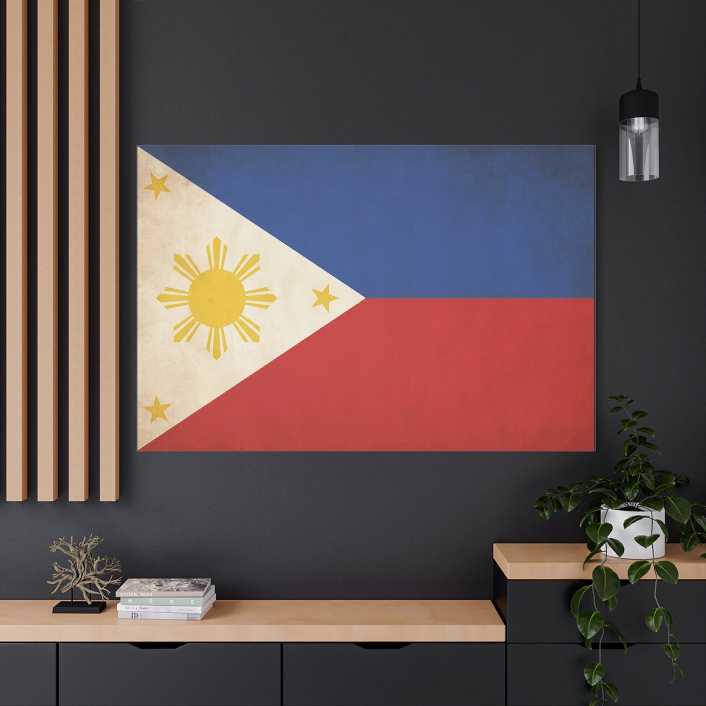 Philippines Flag Canvas Wall Art - Vintage Filipino Pride Decor, Sun And Three Stars Print - Traditional Patriotic Style - Living Room Wall Decor, Bedroom Home Decoration - Bedroom Home Decoration