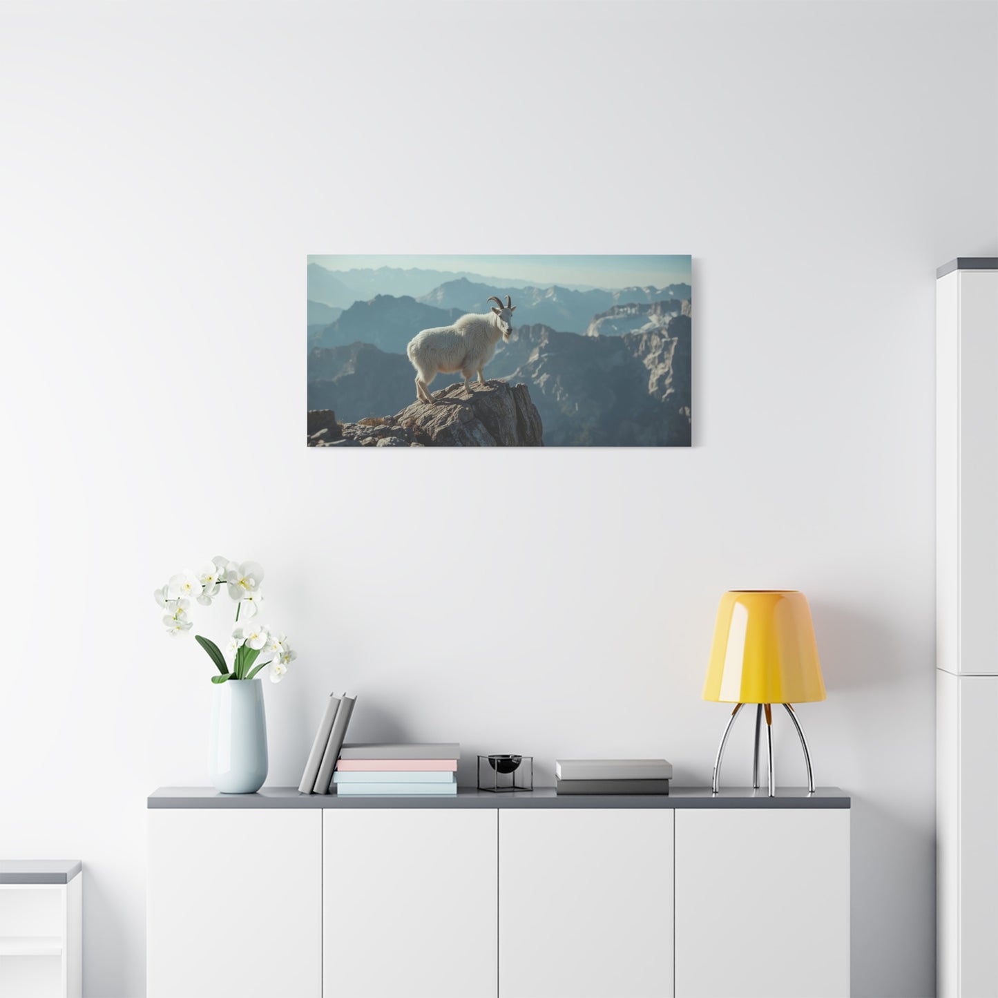 Mountain Goat Canvas Wall Art - Alpine Wildlife Landscape Print, Serene Matte Canvas, Contemporary Nature Style - Living Room Wall Decor, Bedroom Home Decoration, Office Art - Bedroom Home Decoration