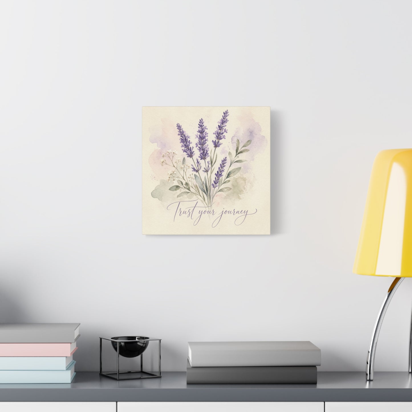 "Trust Your Journey" Lavender Canvas Wall Art - Watercolor Botanical Floral Decor - Soft Purple Sage Green Bouquet, Inspirational Bedroom Wall Decor, Farmhouse Office Home Decoration - Ready to Hang