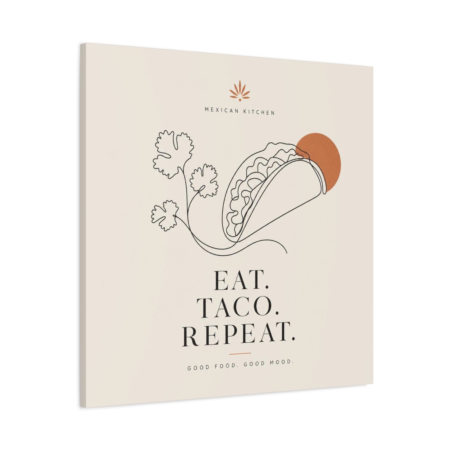"Eat. Taco. Repeat." Mexican Kitchen Canvas Wall Art - Minimalist Taco Line Illustration, Terracotta Sun, Typography Print - Modern Kitchen Decor, Cafe Wall Decor, Dining Room Accent - Ready to Hang
